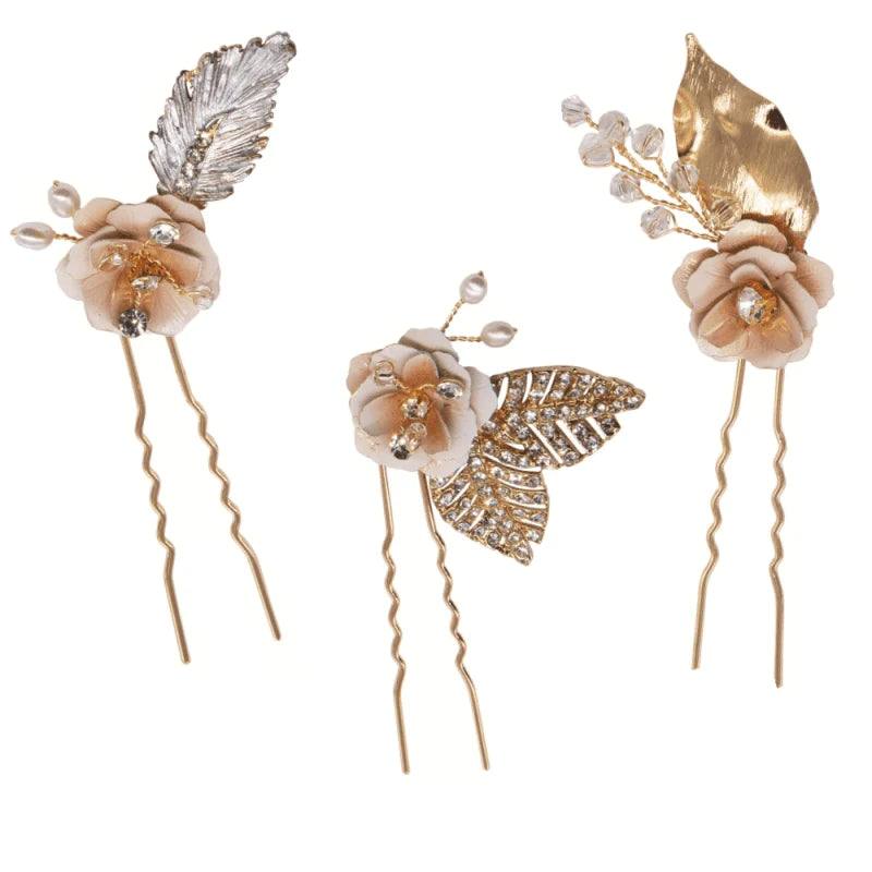 Elegant Blush Pink Floral Bridal Hair Pins with Sparkling Crystals - Perfect for Weddings, Prom, and Special Occasions