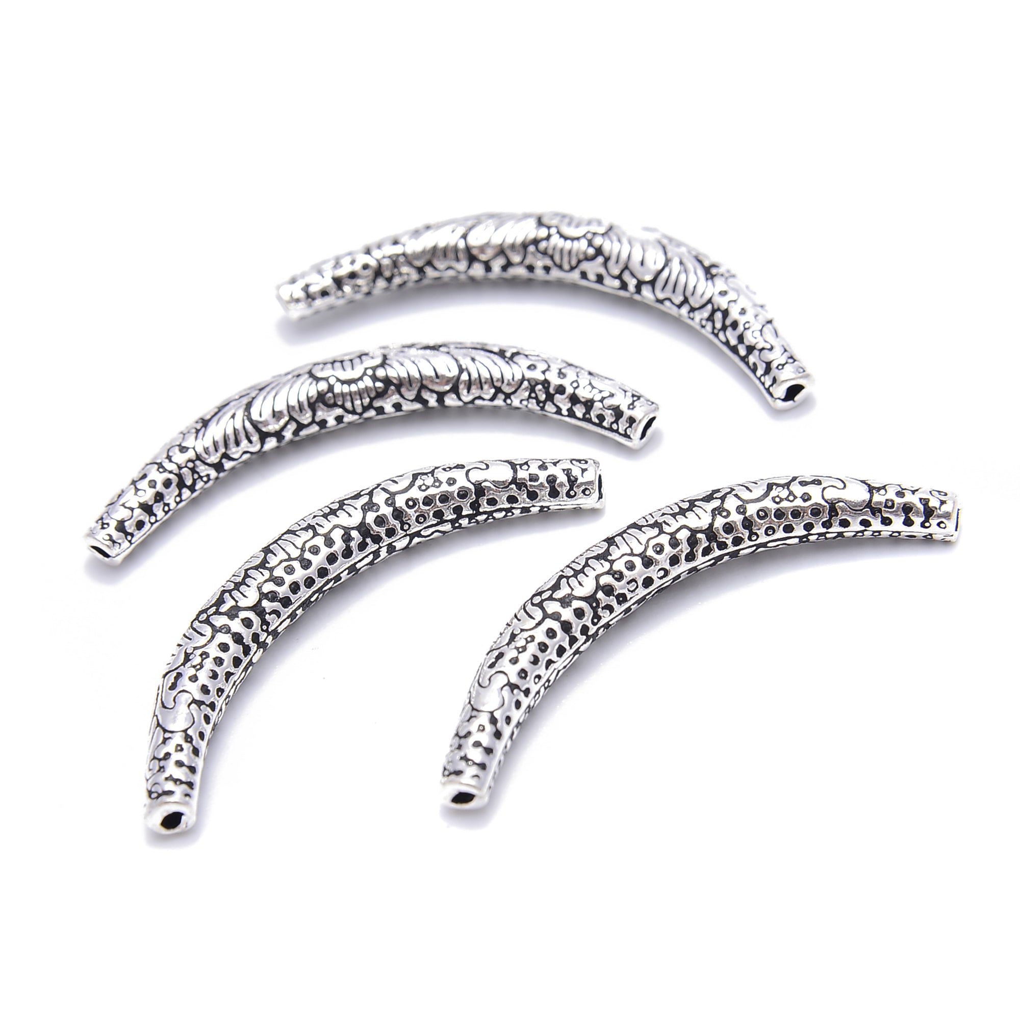 925 Sterling Silver Anti-Tarnish Flower Curved Tube Beads 3-4x40mm (1Pc/Bag) - Perfect for Jewelry Making, DIY Bracelets & Necklaces