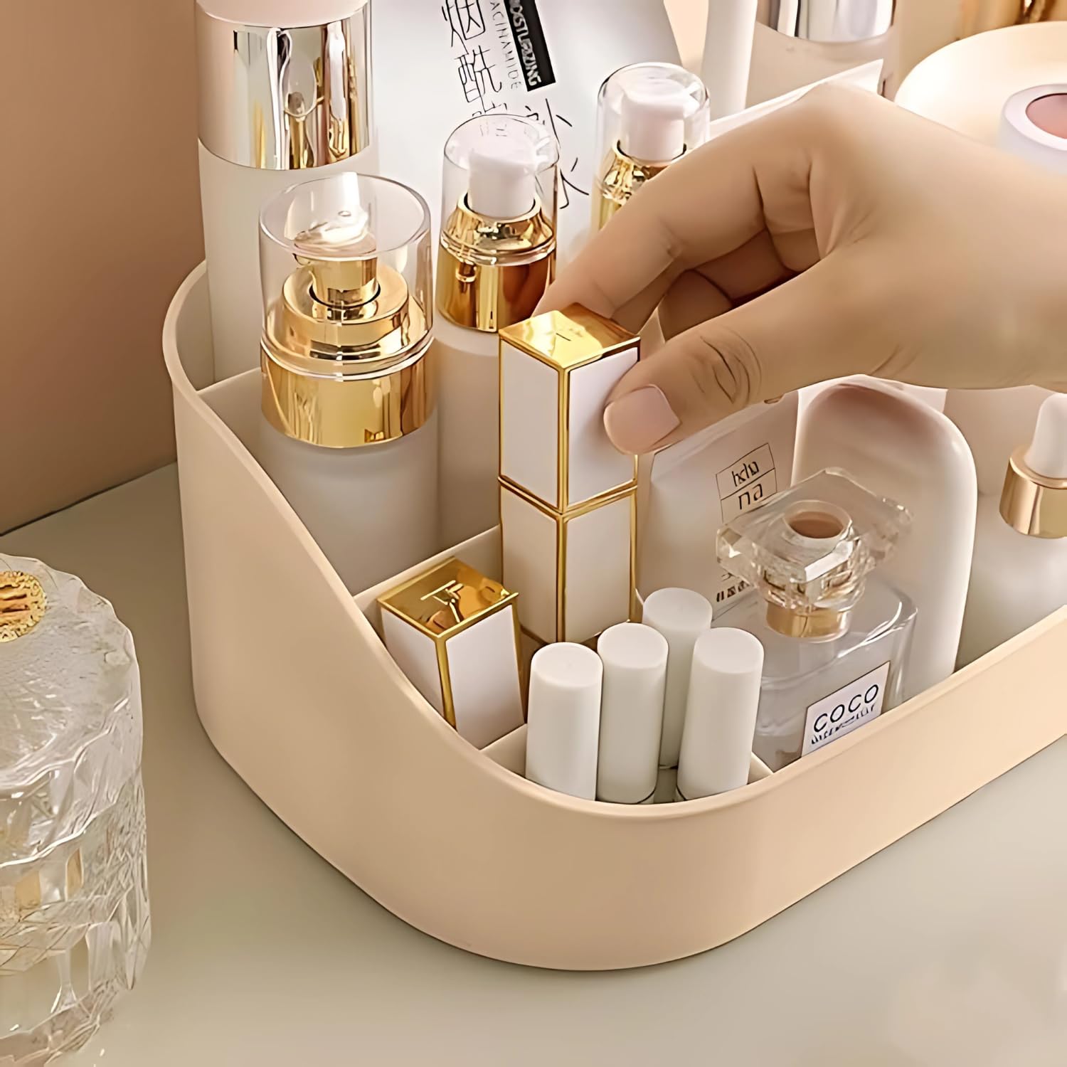 Elegant Makeup Organizer with Clear Drawers - Cosmetic & Skincare Storage Box for Vanity, Bathroom, and Travel (Cream) | Perfect for Organizing Lipsticks, Brushes, and Beauty Products