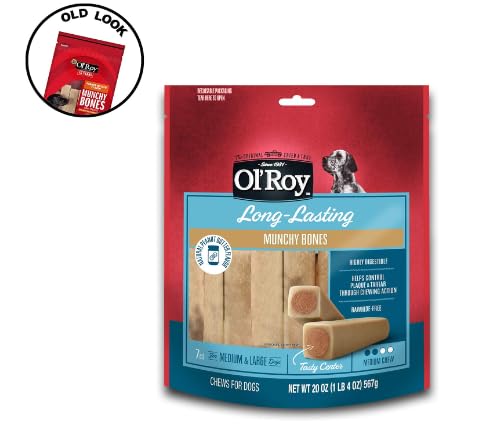 Ol' Roy Munchy Bones Dog Treats - 2 Flavor Bundle (Chicken & Peanut Butter) with Bonus Feather Mouse Toy | Natural Chew Bones for Small & Medium Dogs | Perfect for Training Rewards and Playtime