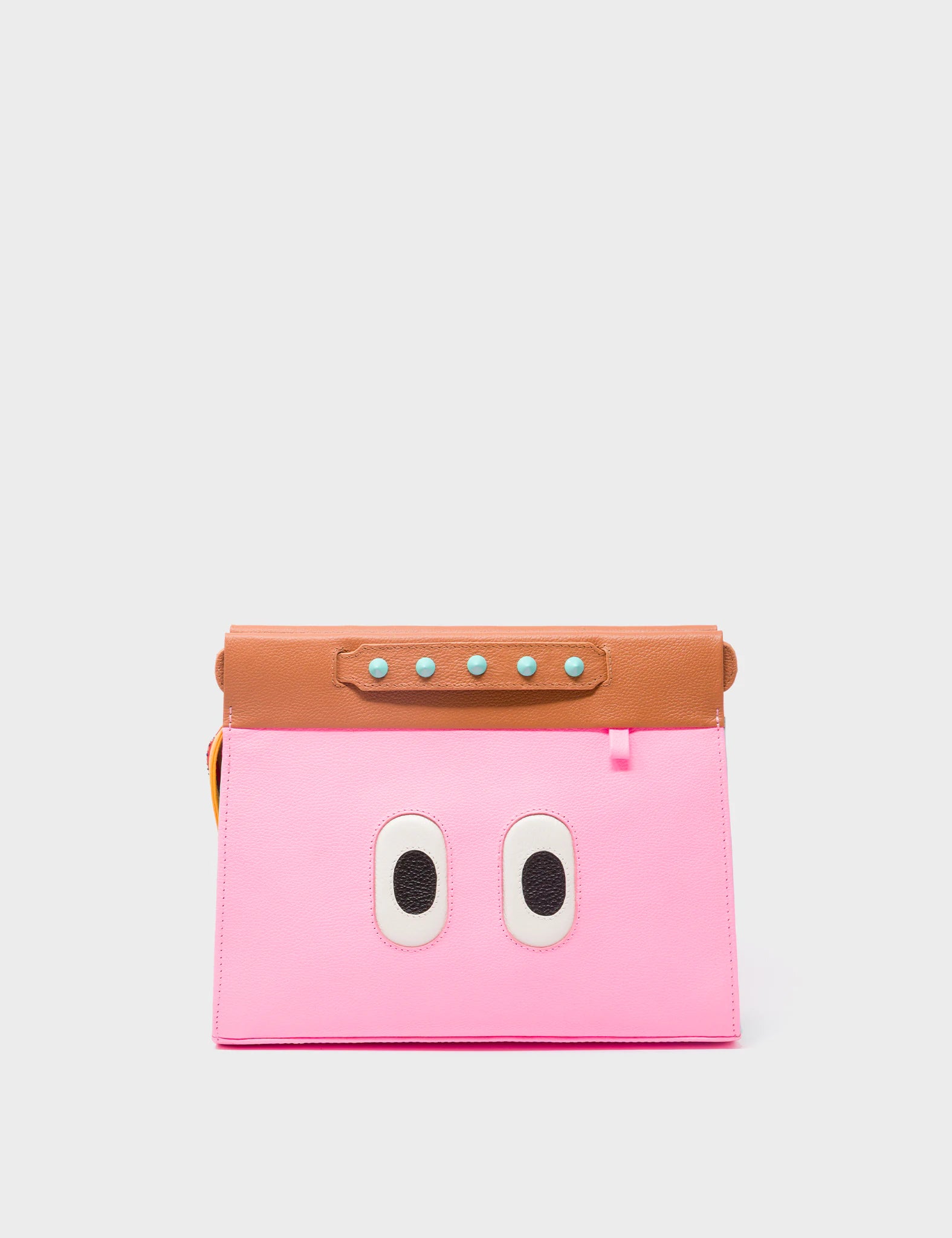 Vali Crossbody Small Leather Bag in Caramel & Taffy Pink with All Over Eyes Embroidery - Perfect for Women's Daily Use, Travel & Fashion Accessories