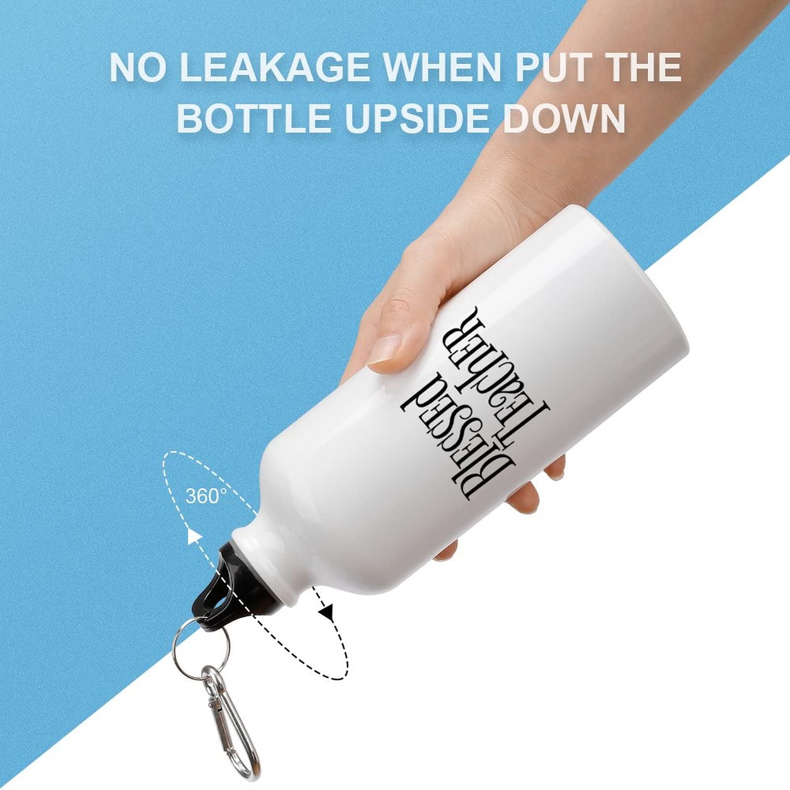 20oz Insulated Aluminum Sports Water Bottle with Carabiner Clip - Leakproof & BPA-Free for Gym, Hiking & School - Funny Blessed Teacher Gift Idea (White)