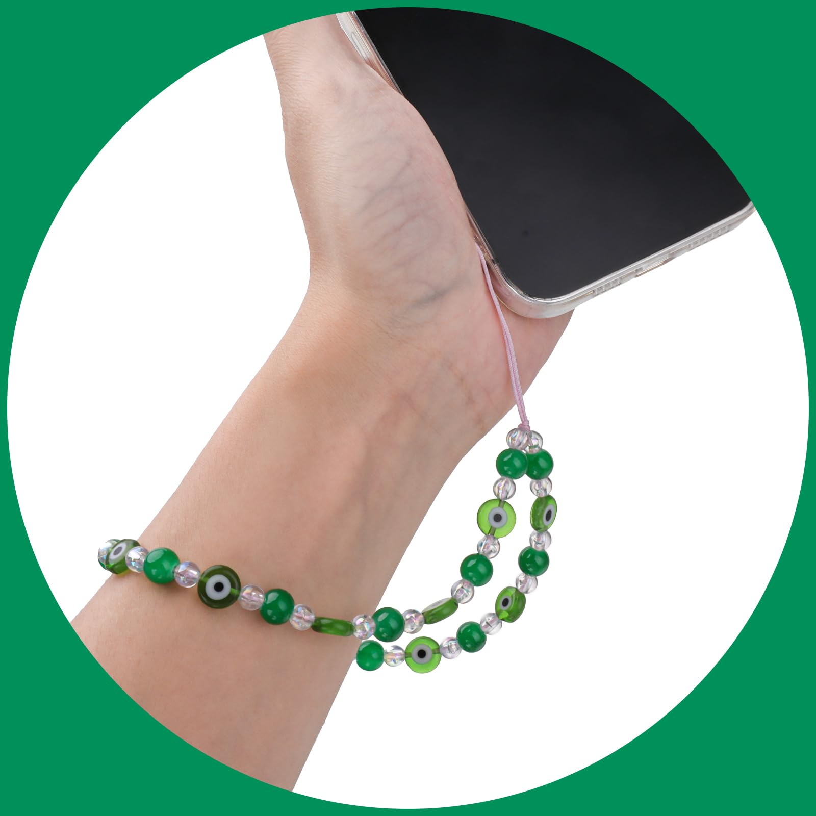 Simarro Evil Eye Phone Charm - Green Glass Devil Eye Beaded Lanyard for iPhone & Android | Protective Phone Strap with Wrist Loop for Men & Women | Perfect for Travel, Work & Everyday Use