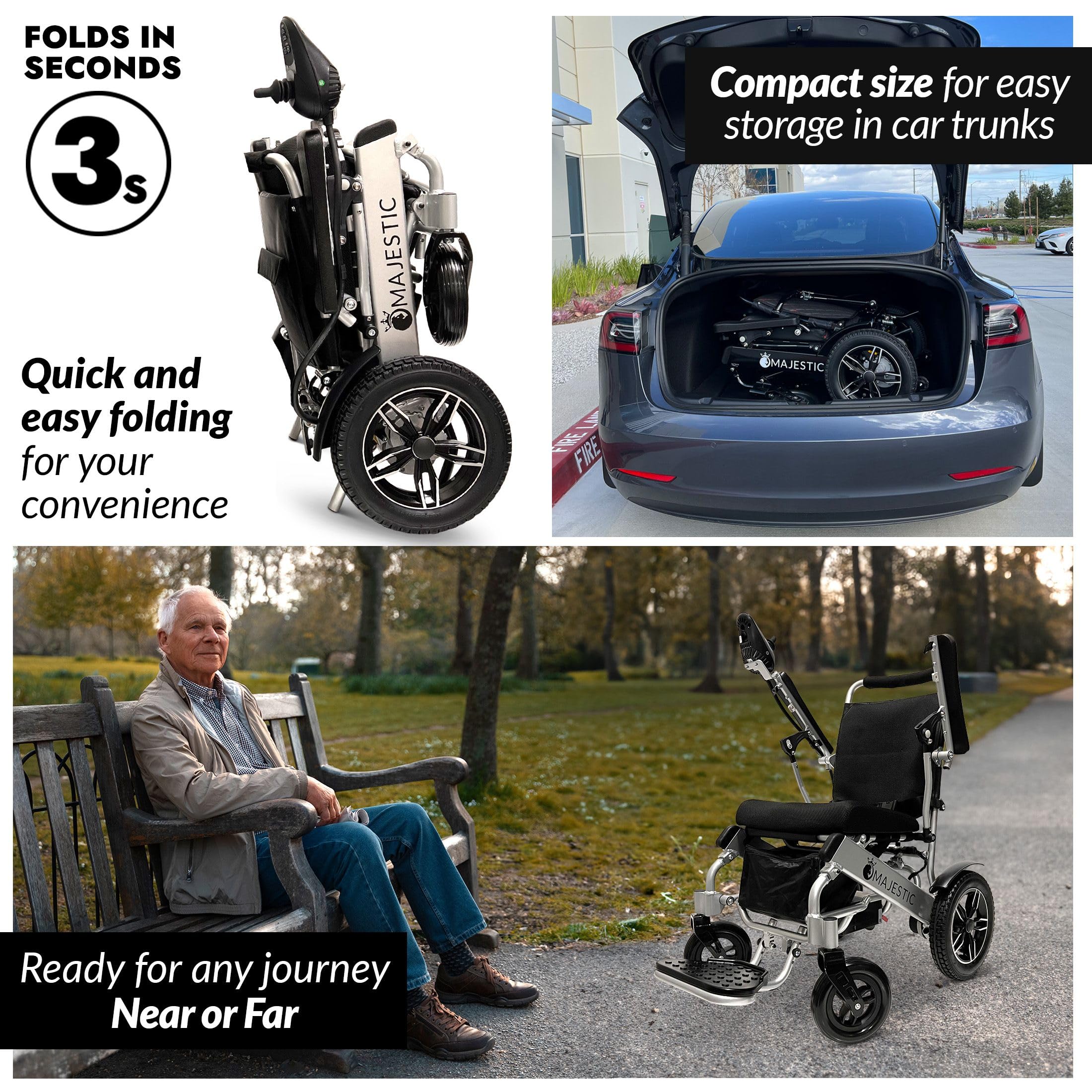 Majestic Lightweight Foldable Electric Wheelchair for Adults & Seniors - Portable Motorized Wheelchair with Comfortable Seat - Perfect for Indoor/Outdoor Use, Travel & Daily Mobility Assistance