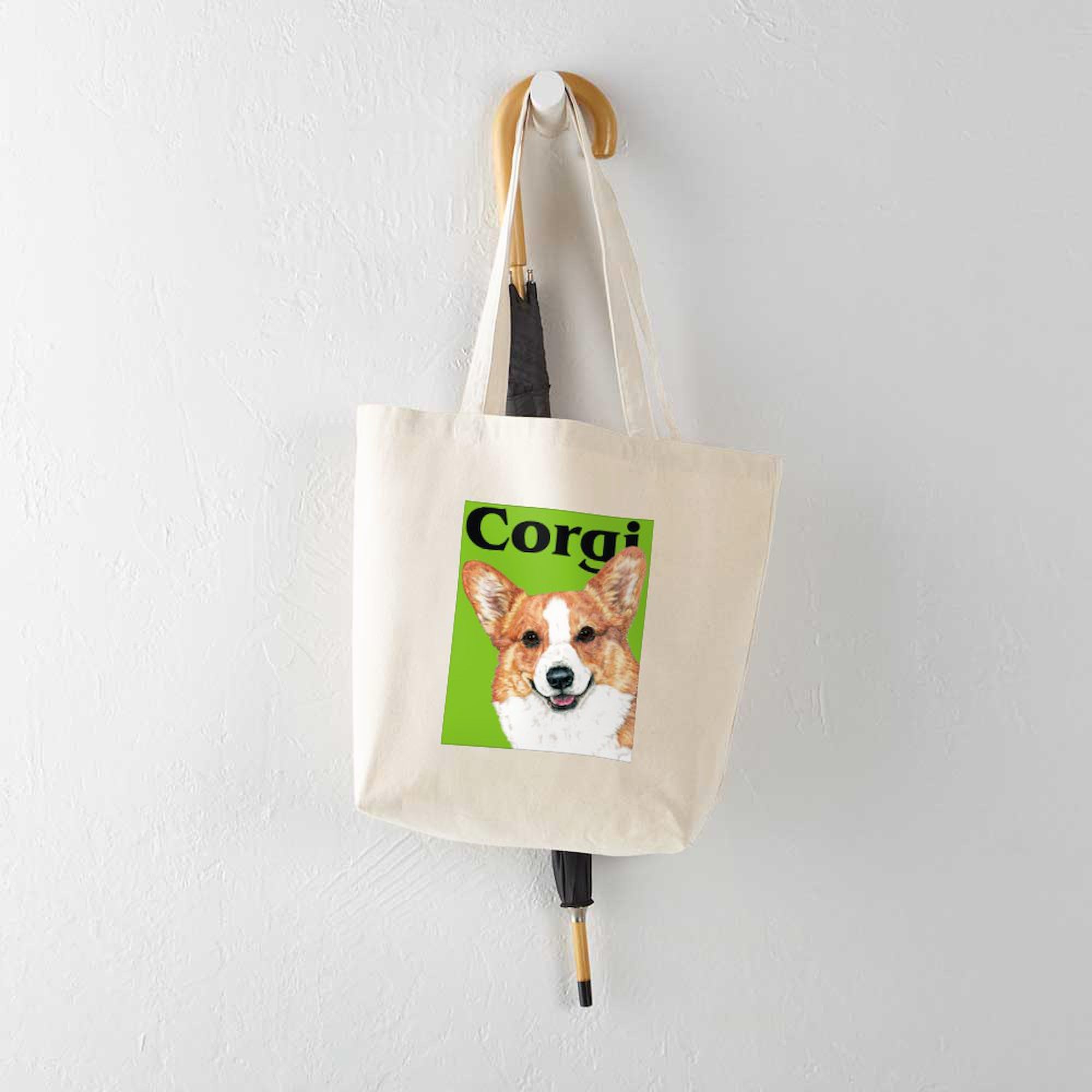 Pembroke Welsh Corgi Green Pop Art Canvas Tote Bag - Eco-Friendly Reusable Shopping Bag for Groceries, Beach & Work