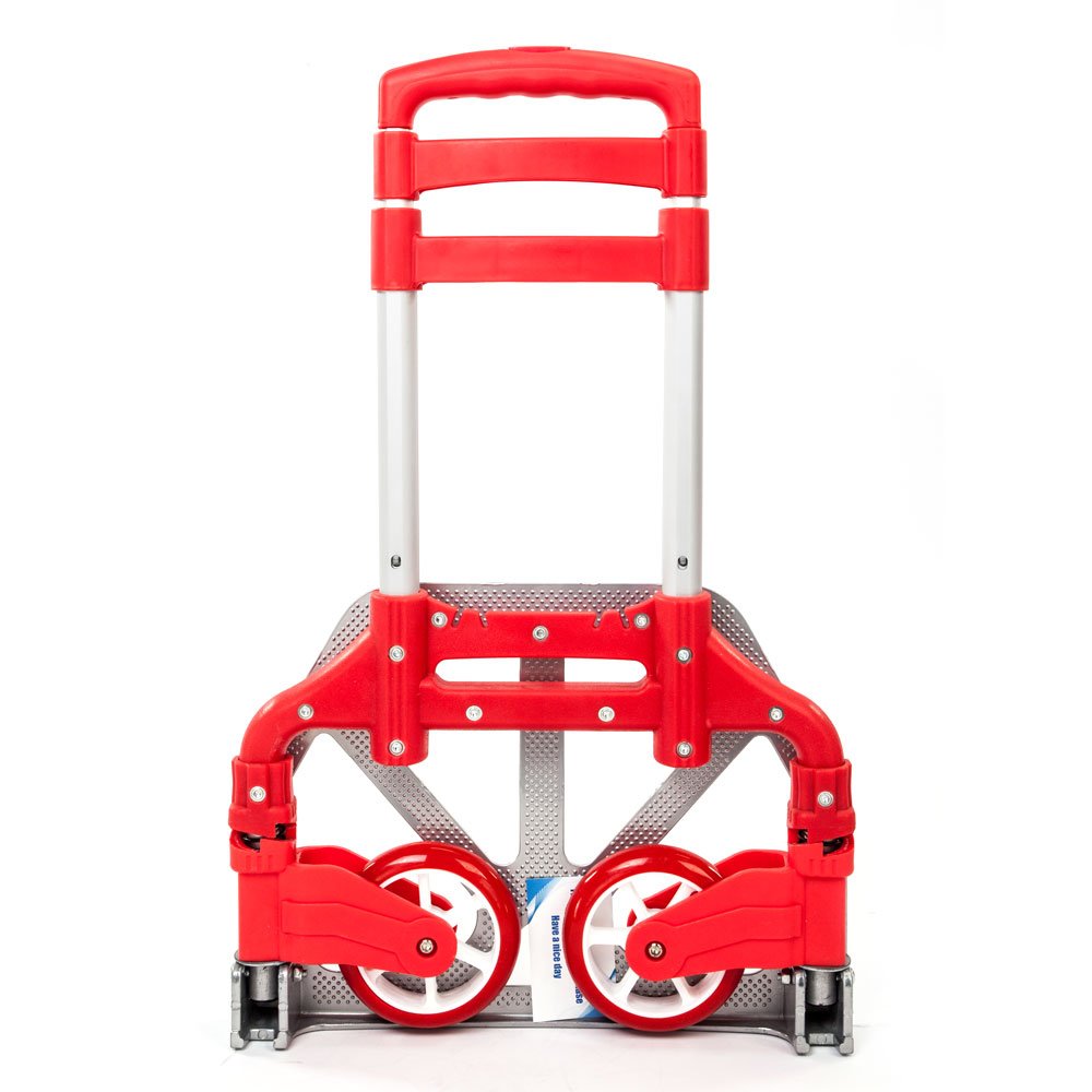 Aluminum Portable Folding Collapsible Hand Truck Cart - Heavy Duty 165 lbs Capacity (75kg) - Compact Dolly for Luggage, Moving Boxes, Groceries - Perfect for Home, Office, Travel & Warehouse Use (Red)