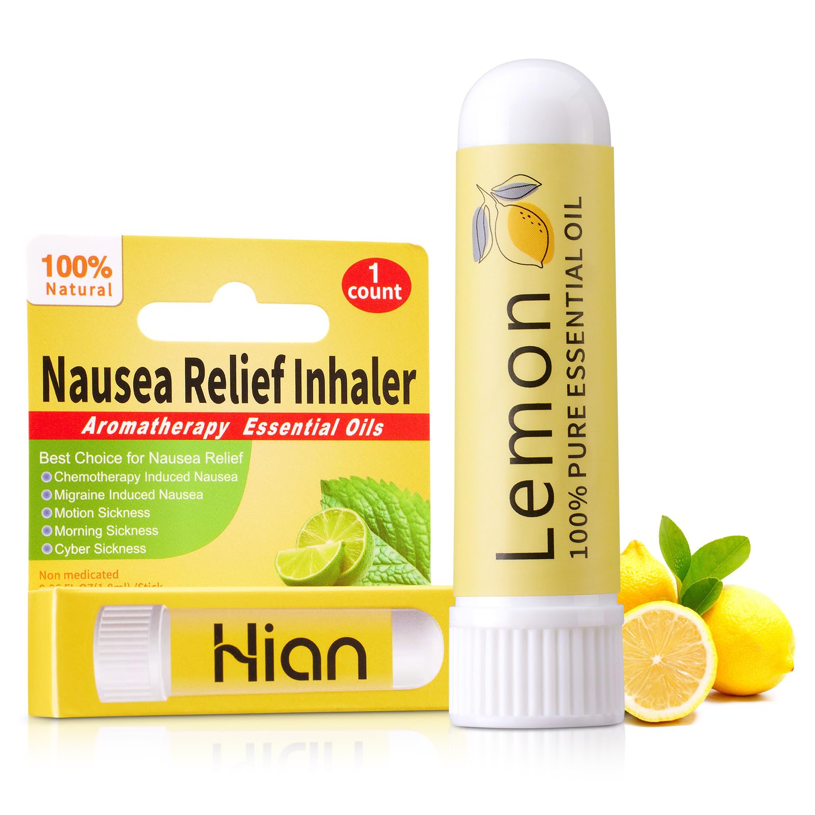 Hion Natural Lemon Essential Oil Inhaler for Nausea Relief - 100% Pure Aromatherapy for Motion Sickness, Morning Sickness & Travel Comfort