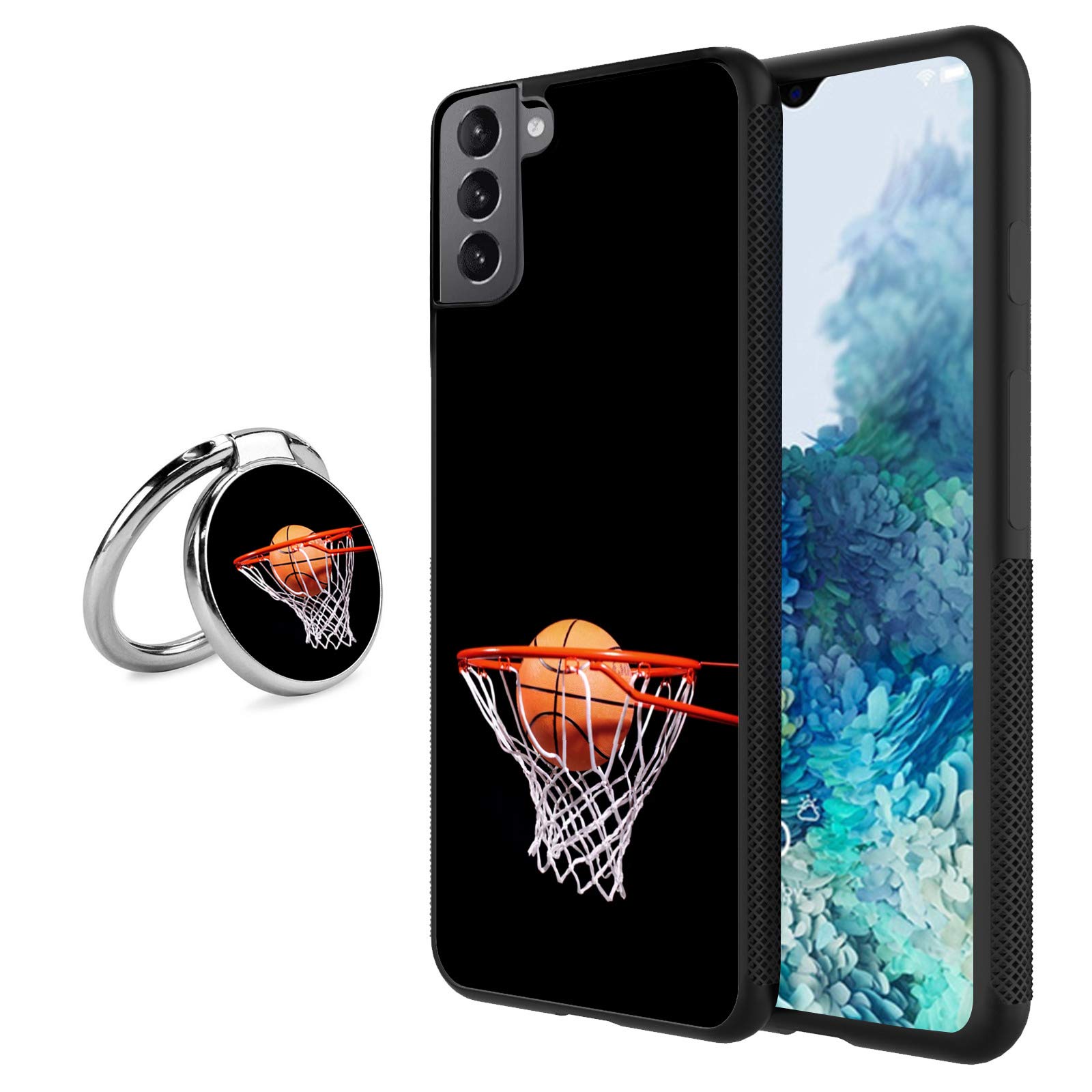 Samsung Galaxy S21 5G Case with 360° Rotating Ring Stand & Grip - Shockproof Protective Cover for Samsung Galaxy S21 (Basketball Design) - Perfect for Work, Travel & Outdoor Activities