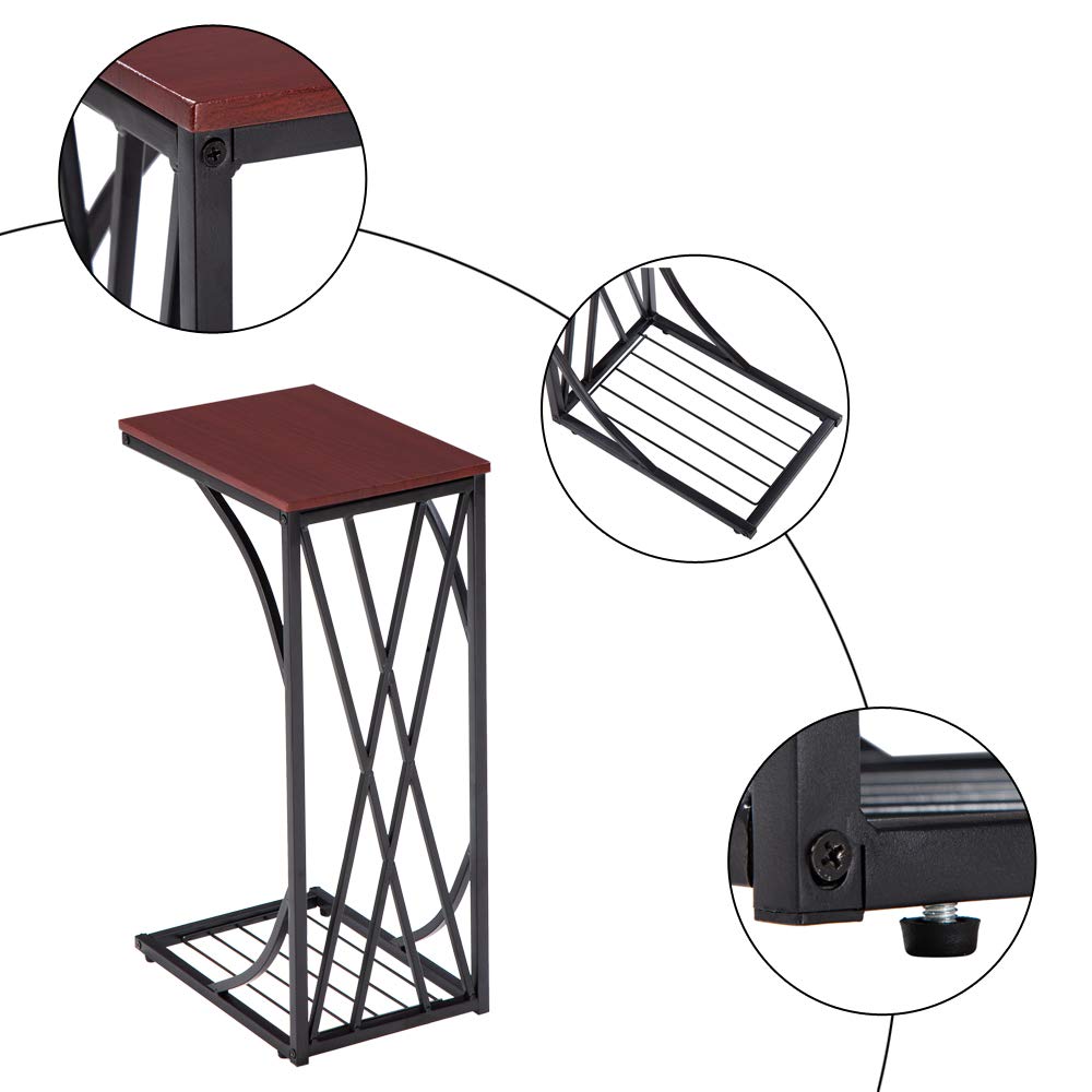 Modern C-Shaped Side End Table with Sturdy Metal Frame - Small Accent Table for Living Room, Bedroom, Study - Perfect for Holding Lamps, Books & Decor