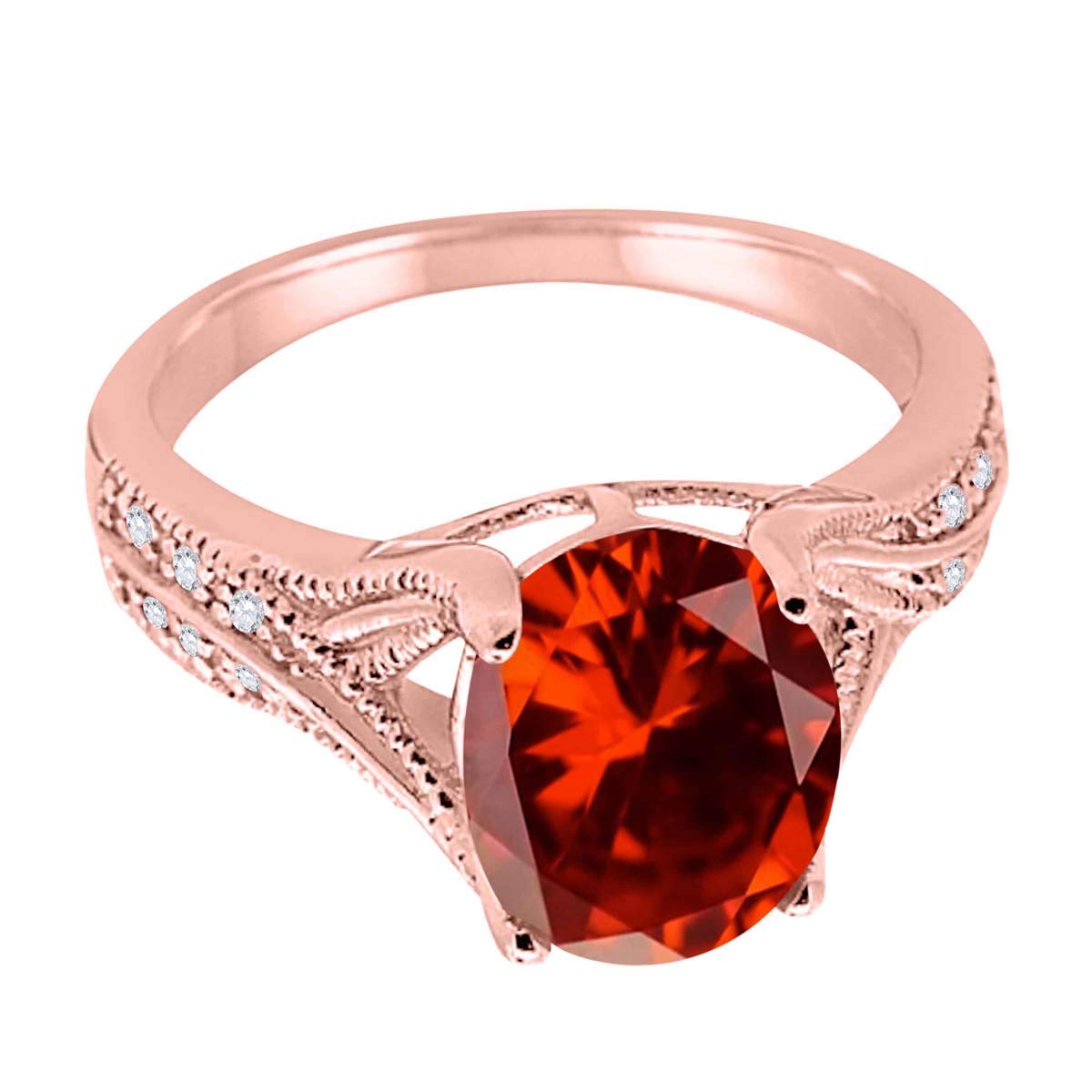 MauliJewels 2.45 Carat Oval Cut Garnet & Diamond Vintage Ring for Women - 10K Rose Gold Prong Setting | Elegant Wedding, Anniversary & Special Occasion Jewelry Gift
