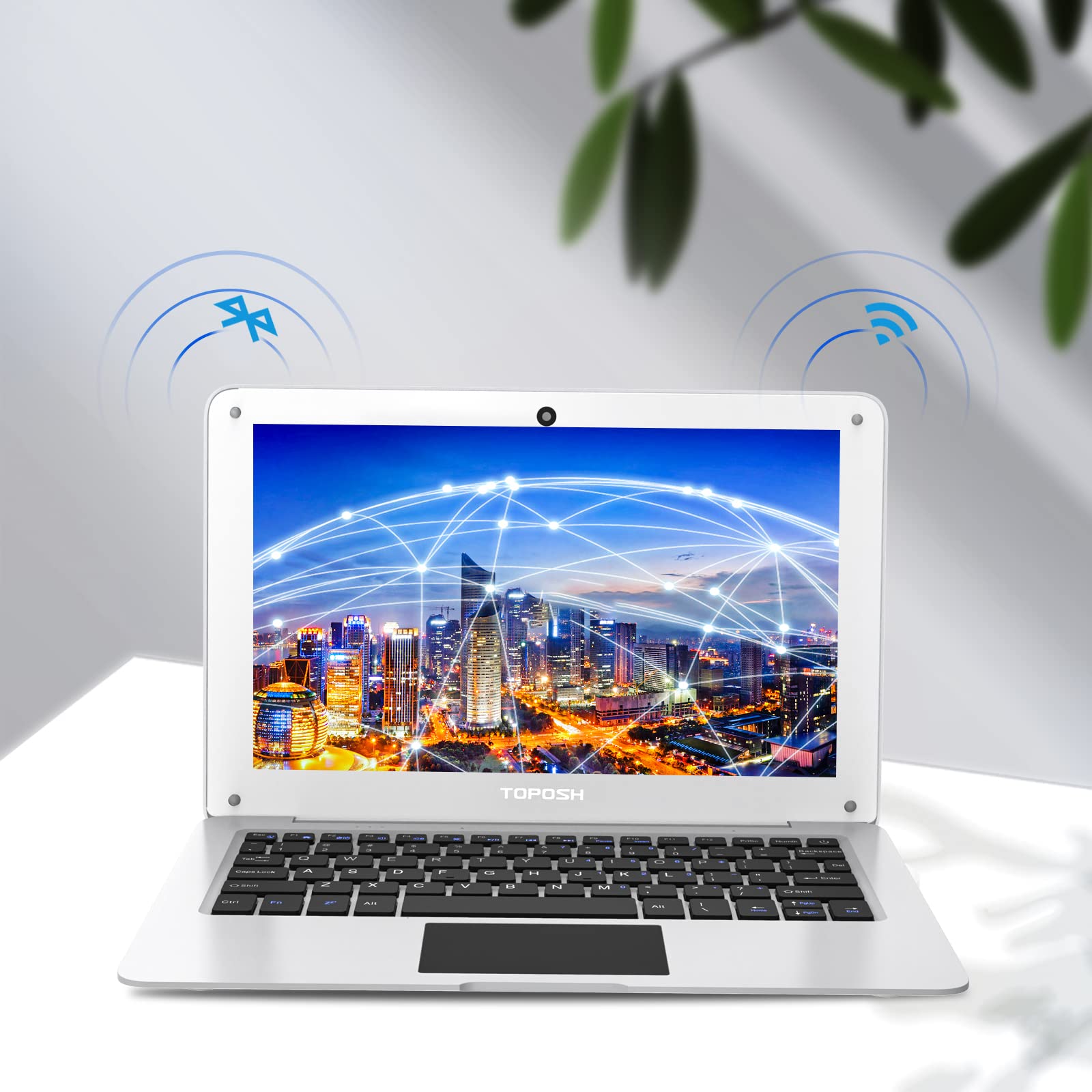 TOPOSH 10.1 Inch Windows 10 Laptop - Mini PC Notebook with Intel Celeron N3350 Dual-Core, 4GB RAM, 64GB SSD, Bluetooth 4.0, WiFi, HDMI - Portable White Computer for Work, Study & Travel