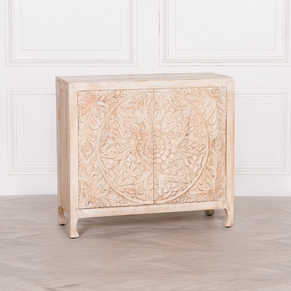 Handmade Floral Carved Wood Cabinet - Exquisite Handcrafted Cabinetry Furniture for Living Room, Bedroom & Home Decor
