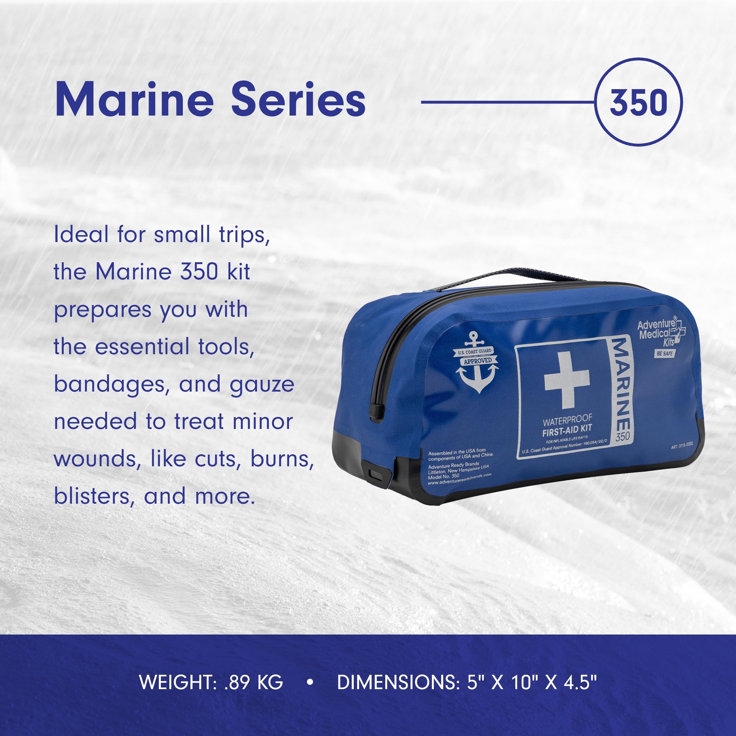Adventure Medical Kits Marine Series 350 First Aid Kit - Emergency Boat Medical Supplies for 6 People (2 Hours From Care) | Includes Bandages, Medications & Guidebook | Perfect for Boating, Fishing & Marine Adventures
