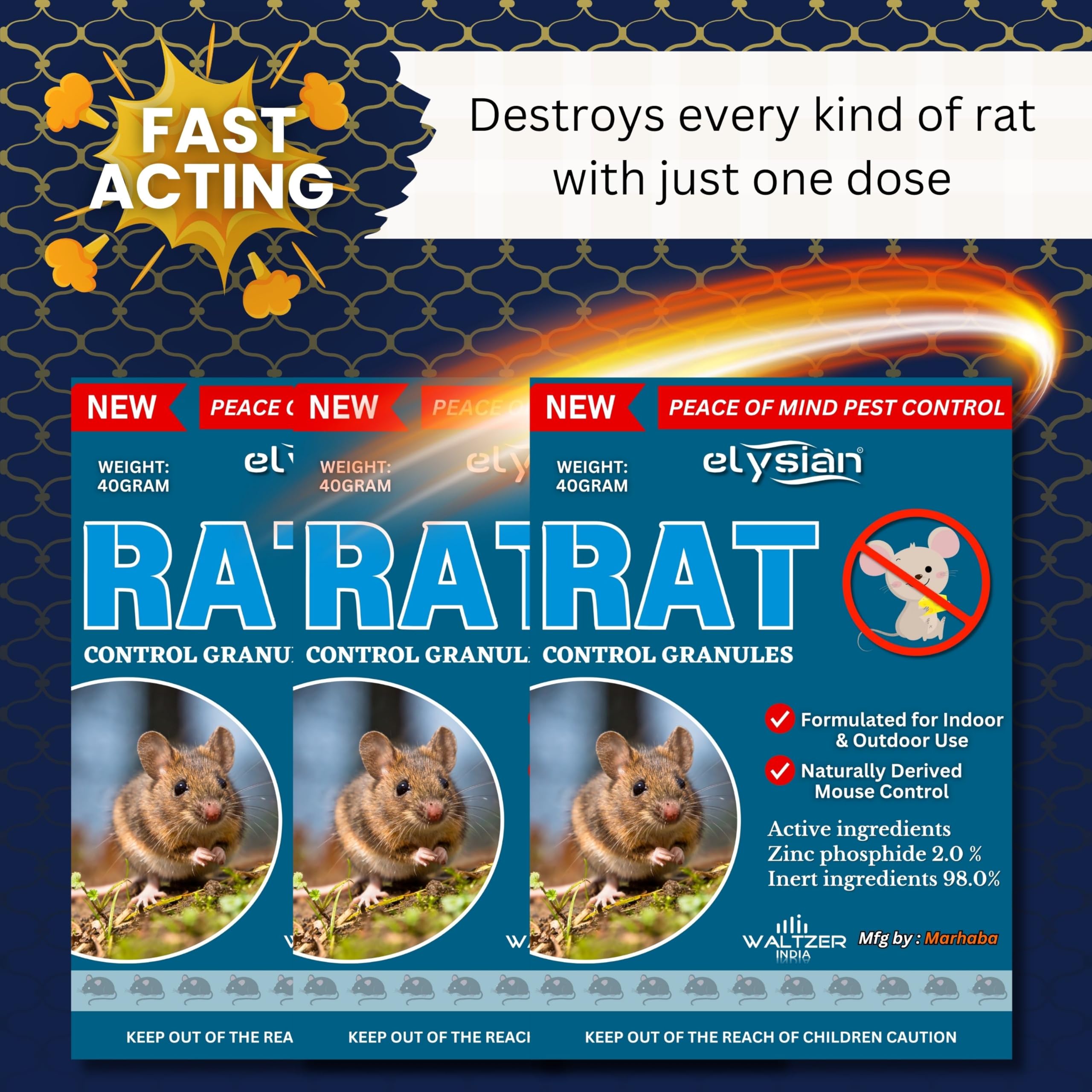 Elysian 40g Rat Poison Granules - Highly Effective Mouse Control Pellets for Home, Kitchen, Garden, Warehouse & Garage | Rodent Repellent for Indoor & Outdoor Use
