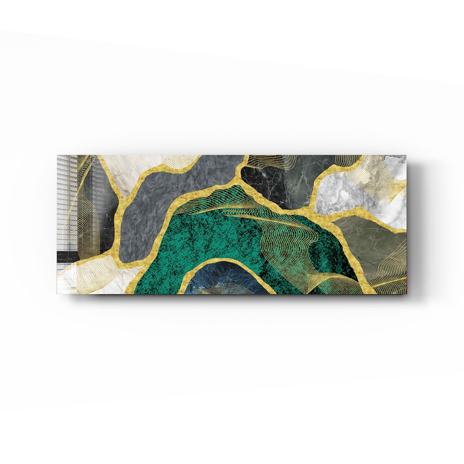 Elegant Green Marble Design Panoramic Wallpaper - Perfect for Living Room, Bedroom & Office Decor
