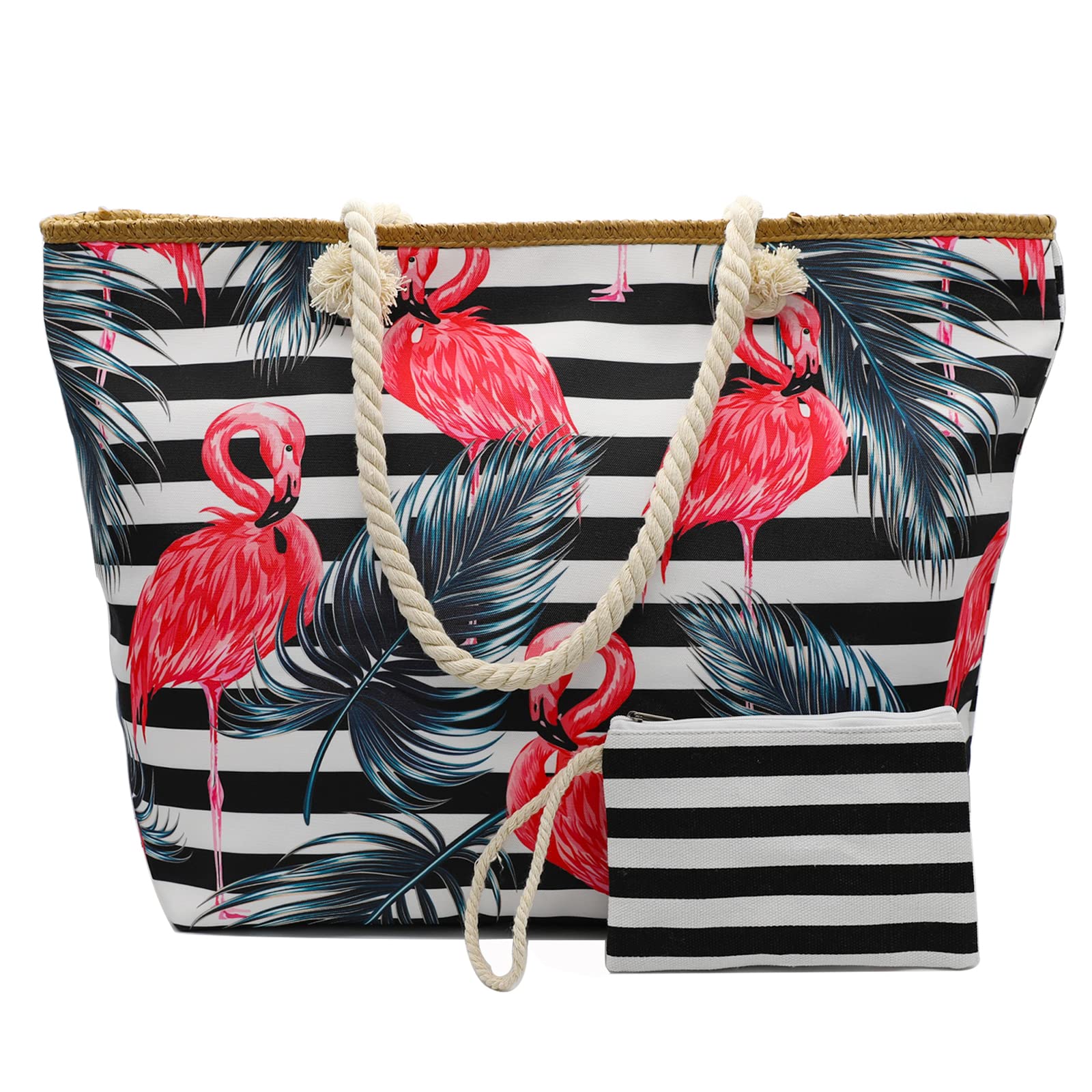 Straw Beach Tote Bag for Women with Zipper - Gym, Pool & Travel