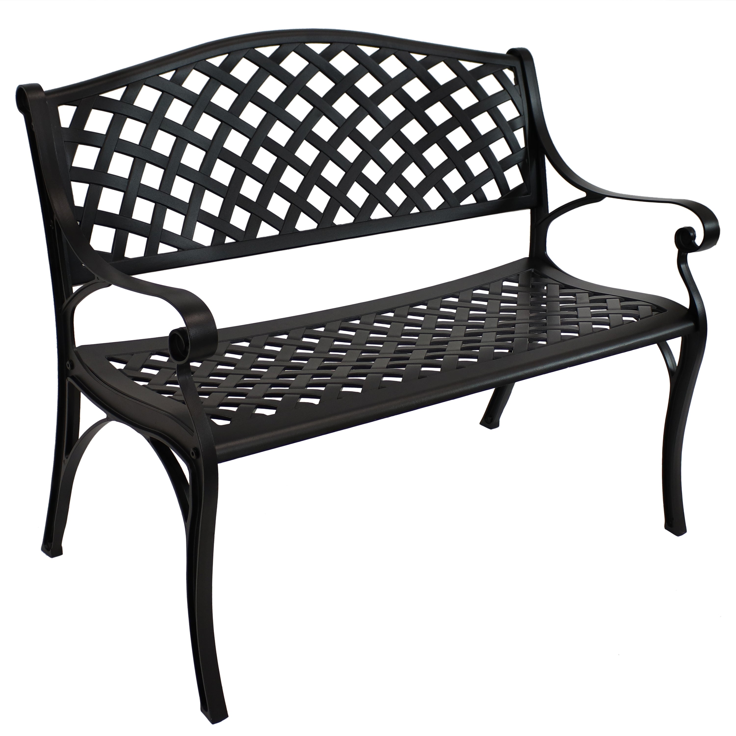 Sunnydaze 2-Person Checkered Cast Aluminum Outdoor Garden Bench - Black - Perfect for Patio, Backyard, and Garden Seating