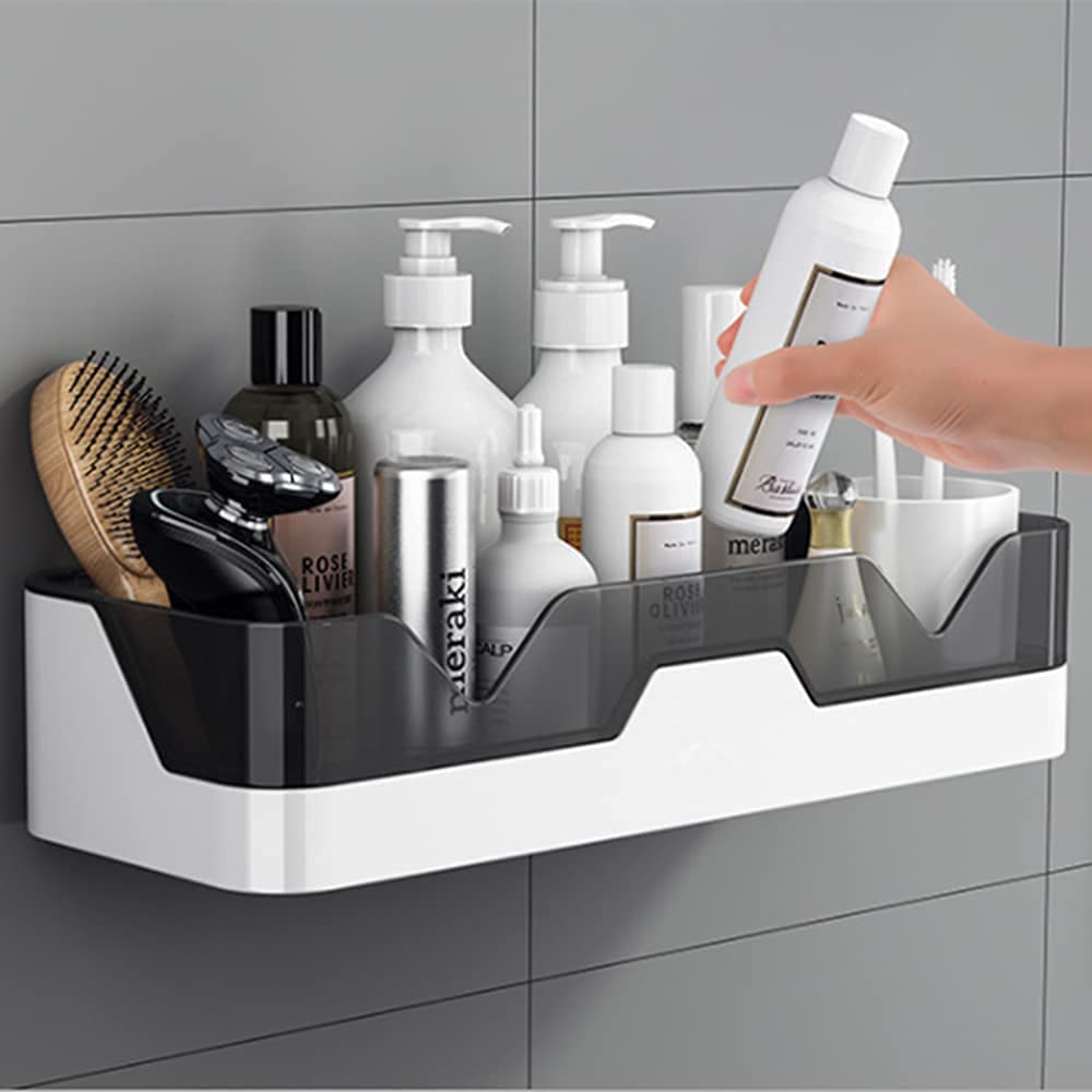 Wall Mounted Shower Caddy - Rustproof Bathroom Organizer with Adhesive Hooks, Corner Shelves & Storage Basket - No Drill Installation for Shower, Bathtub & Kitchen Spice Organization (Perfect for Small Bathrooms & Apartment Living)