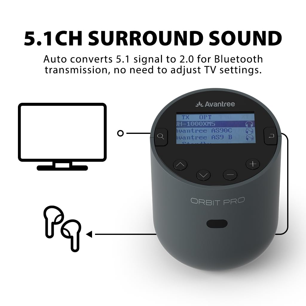 Avantree Orbit Pro Bluetooth 5.0 Audio Transmitter & Receiver for TV | Wireless Adapter for Headphones & Speakers | Home Theater & Gaming Setup | Avantree Breeze Open-Ear Bluetooth 5.2 Earbuds with Surround Sound & Ambient Awareness | Perfect for Workouts, Commuting & Outdoor Activities