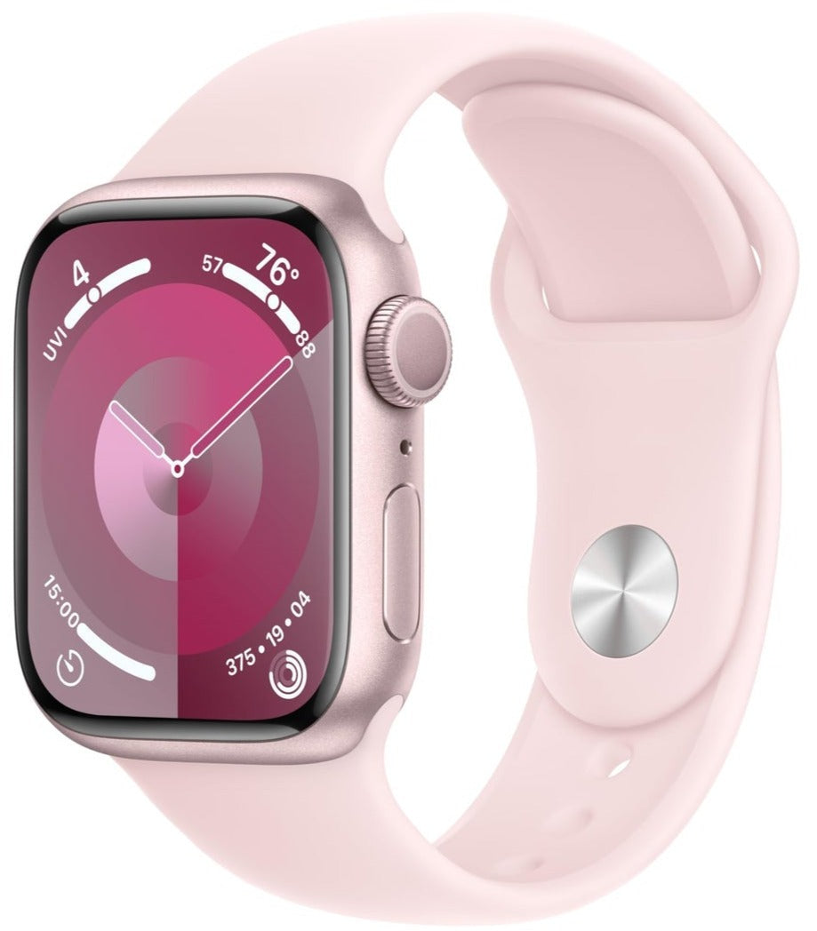 Apple Watch Series 9 (GPS) 41mm Pink Aluminum Case with Light Pink Sport Band - Smart Watch for Women with Fitness Tracking, Heart Rate Monitor & Water Resistance - Perfect for Running, Swimming & Daily Wear (MR953LL/A)