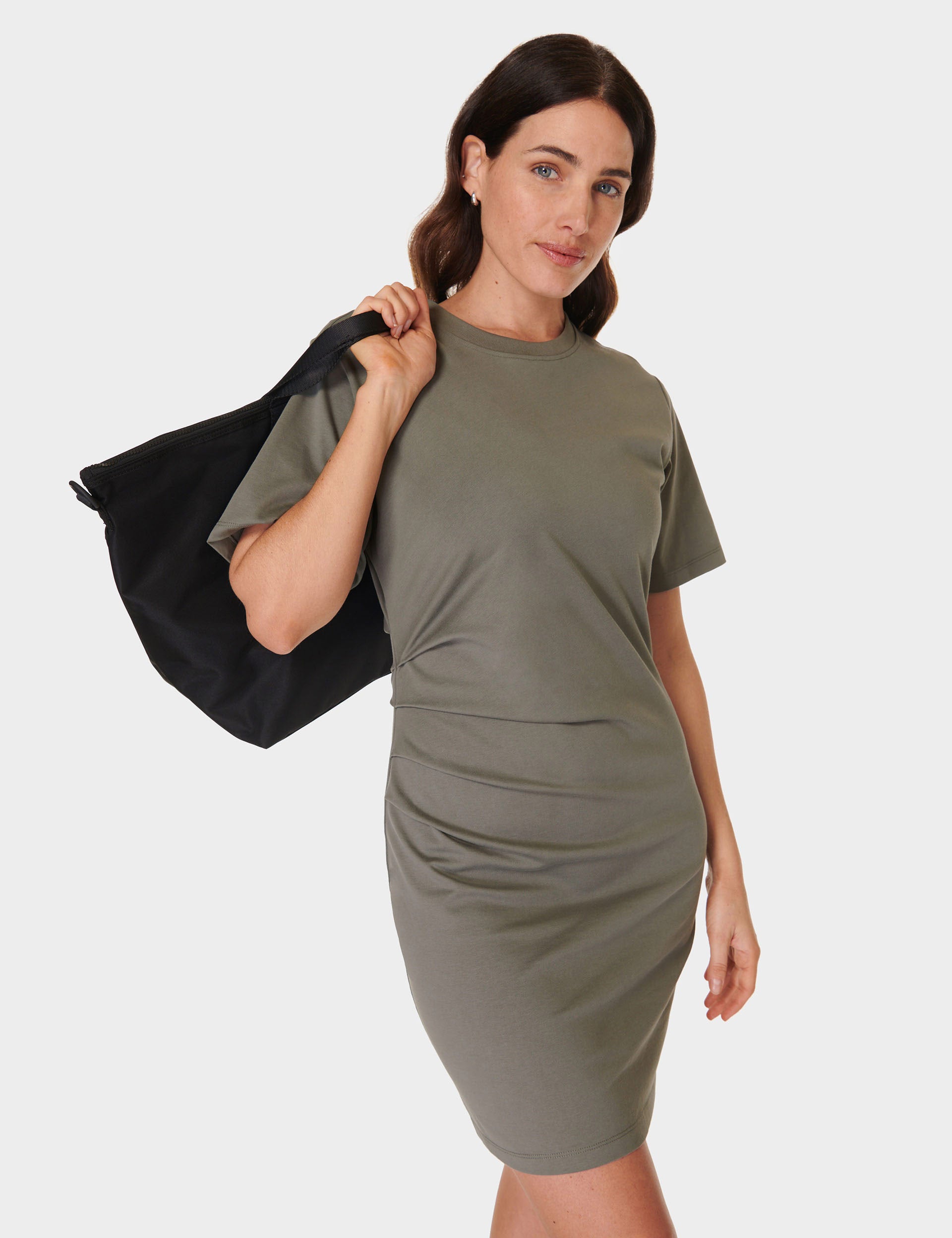 Easy Ruched T-Shirt Dress in Umbra Green - Flattering Casual & Lounge Wear for Women