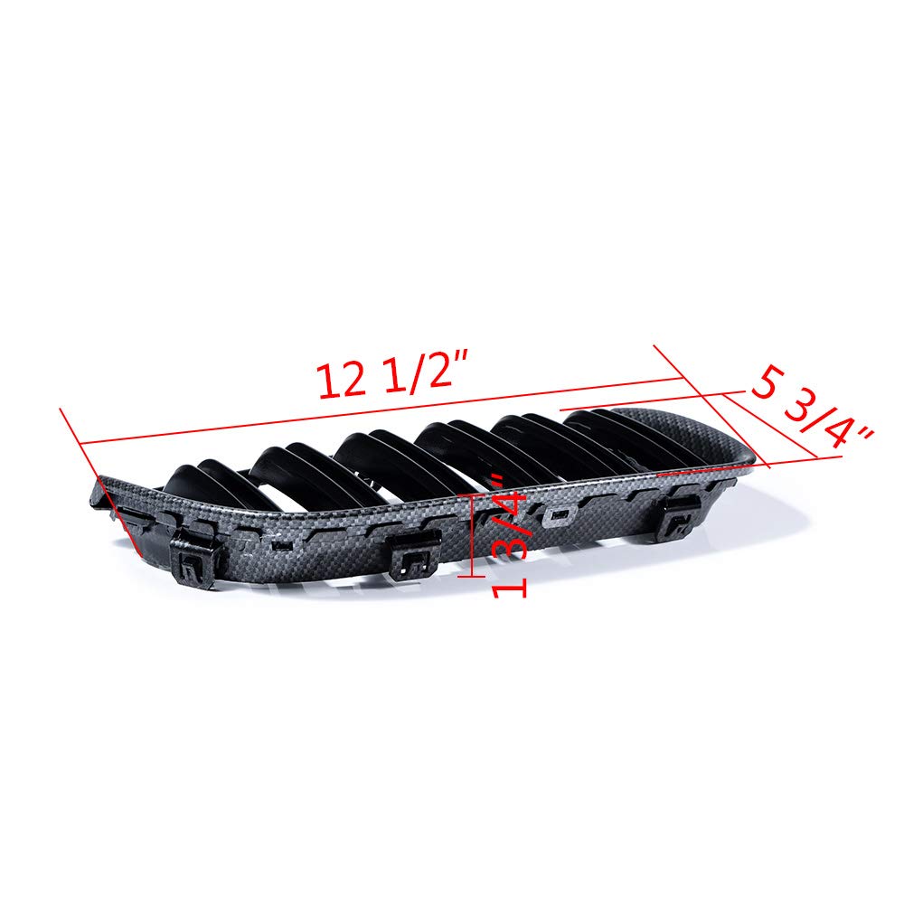 Compatible with 2005-2008 BMW E90 E91 Dual Slats Front Hood Kidney Grille Grill - Glossy Black & Carbon Fiber Style - Upgrade Your Car's Appearance for Street Style & Car Shows