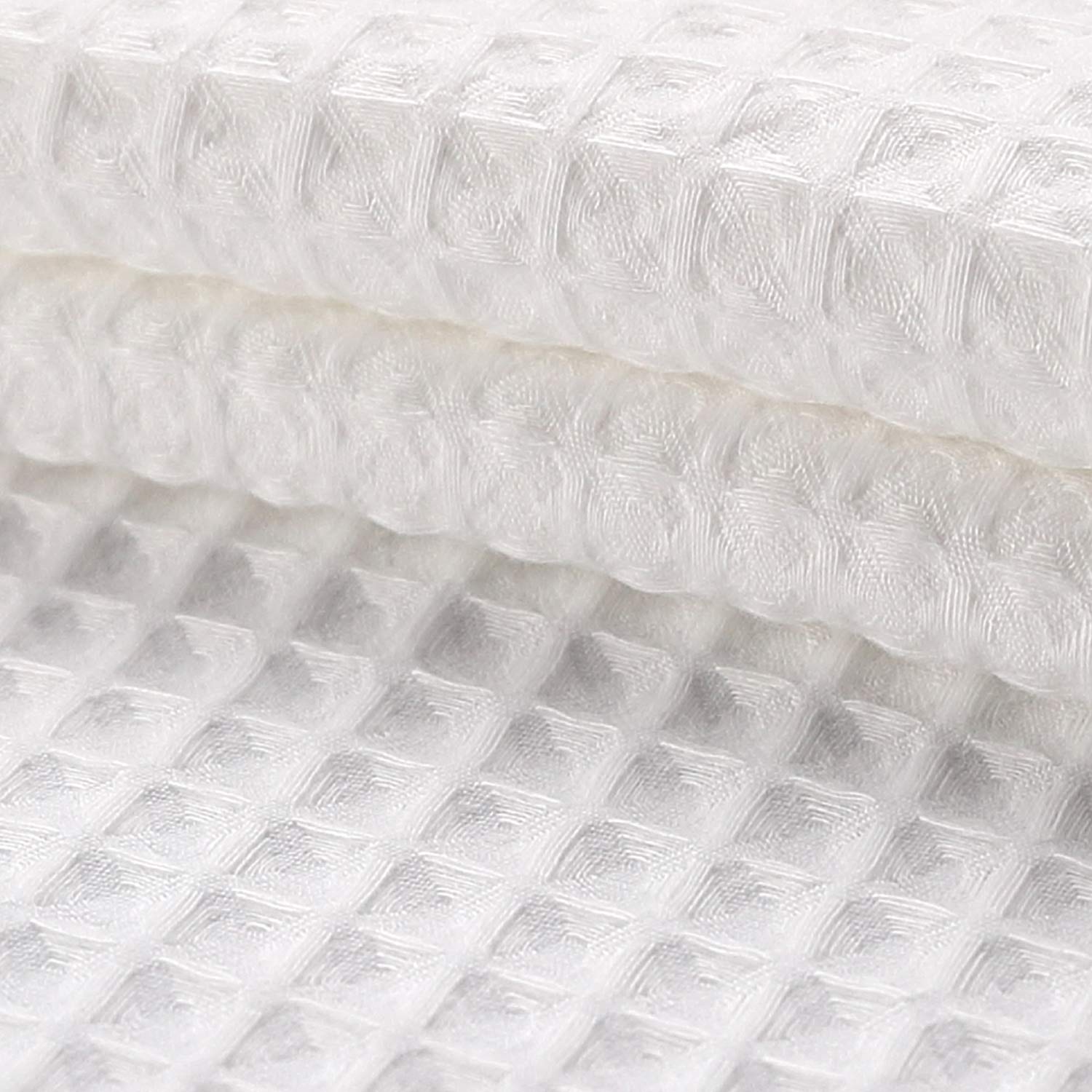 Premium White Cotton Blend Waffle Weave Shower Curtain Set with Snap-in Replacement Liner - 71 x 74 Inches - Elegant Bathroom Decor for Modern & Farmhouse Style Homes
