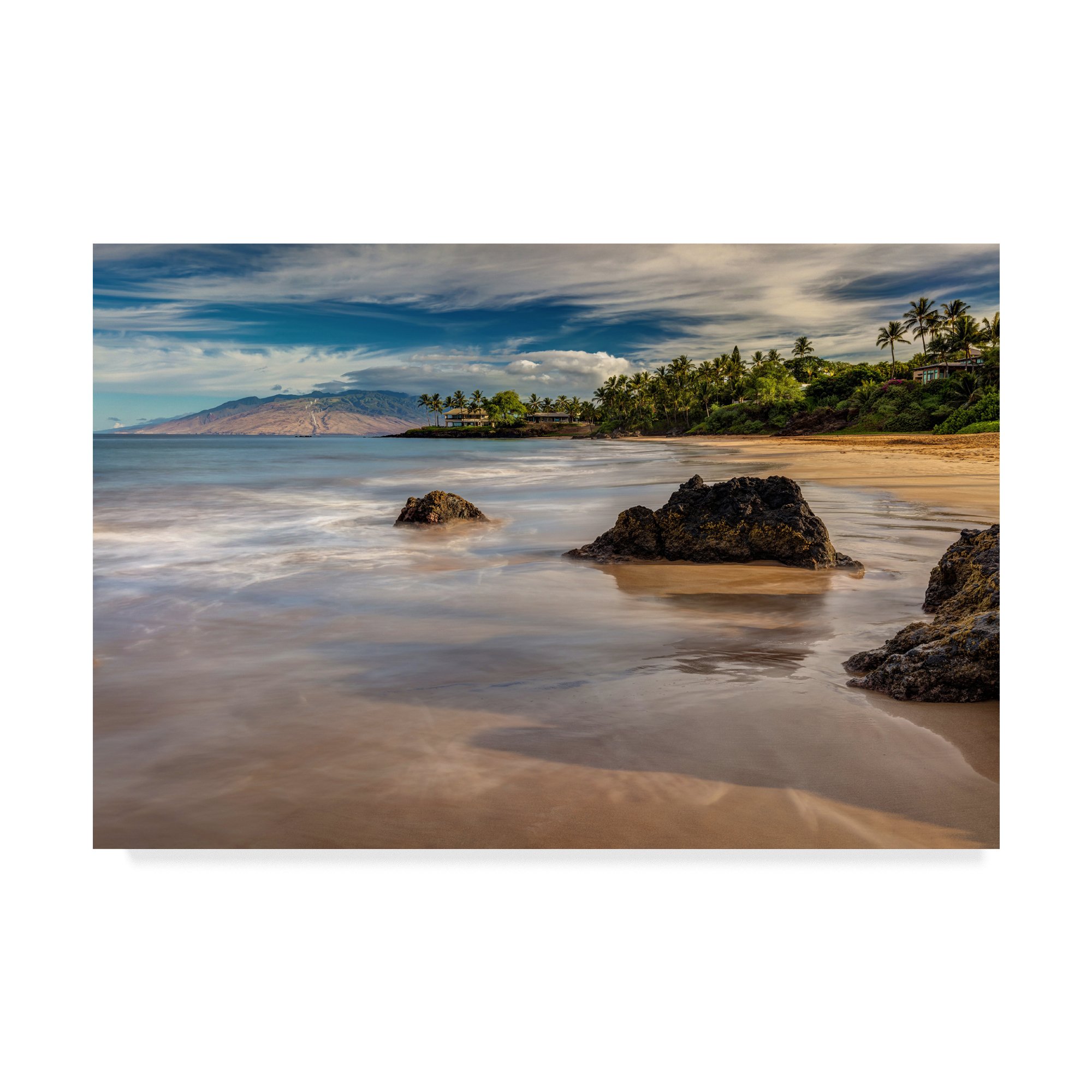 Secret Beach Maui by Pierre Leclerc - 30x47 Inch Framed Wall Art Print, Tropical Beach Landscape Painting for Living Room, Bedroom & Office Decor