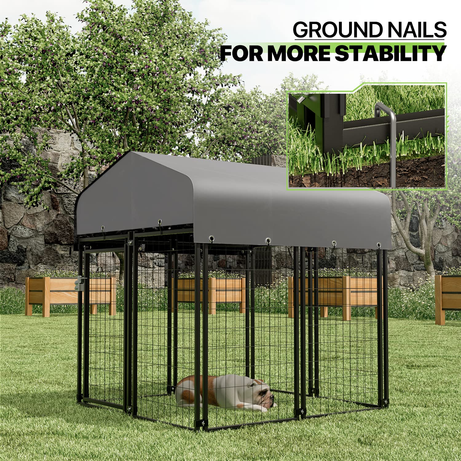 Magshion 4x4 ft Lockable Outdoor Dog Kennel & Playpen - Waterproof Cover for Small/Medium Dogs, Rabbits - Durable Wire Pet Enclosure for Backyard, Travel & Home Use (4 x 4-1/4 x 4-2/3 ft)