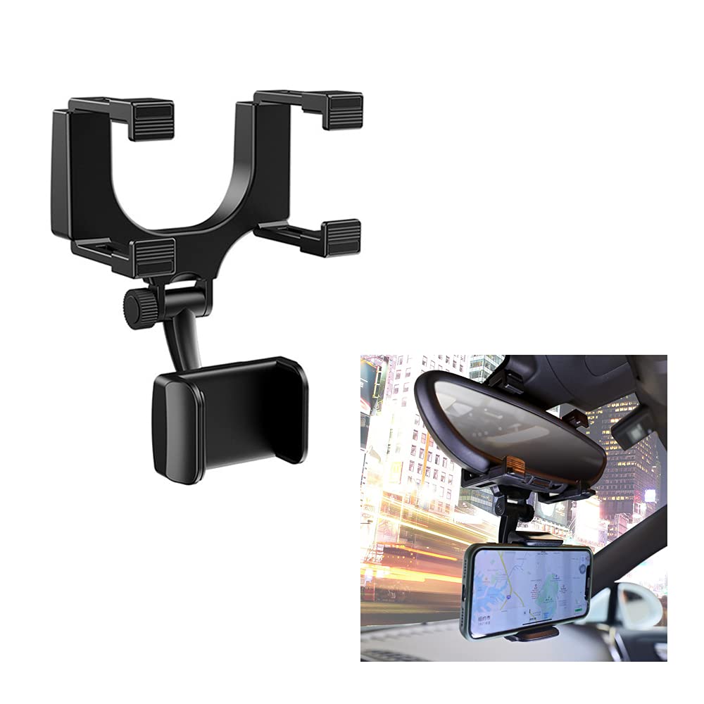 Universal Car Phone Holder Mount - 270° Swivel Adjustable Rear View Mirror Phone Bracket Stand for iPhone Samsung Galaxy Smartphones | Secure Grip, Hands-Free Driving, Road Trip Essential (Black)