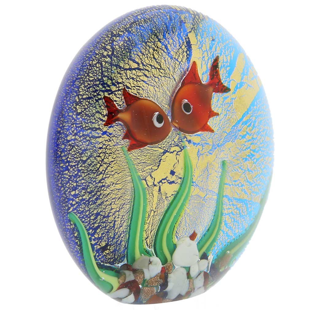 Venetian Murano Glass Aquarium with Goldfish - Handmade Italian Art Glass Fish Tank for Home & Office Decor | Perfect for Living Rooms, Desks, and Gift Giving