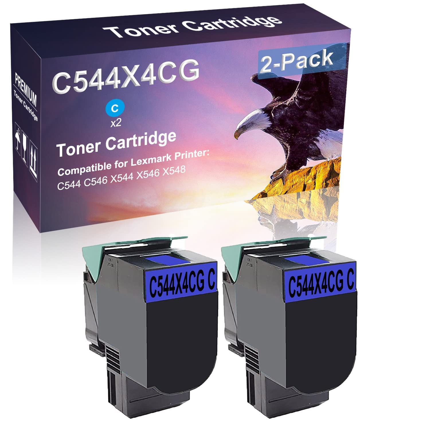 2 Pack High Capacity Cyan Compatible Toner Cartridge Replacement for HP C544X4CG - Works with C544, C546, X544, X546, X548 Printers - Ideal for Office & Home Printing, Business Documents & High-Volume Printing Needs