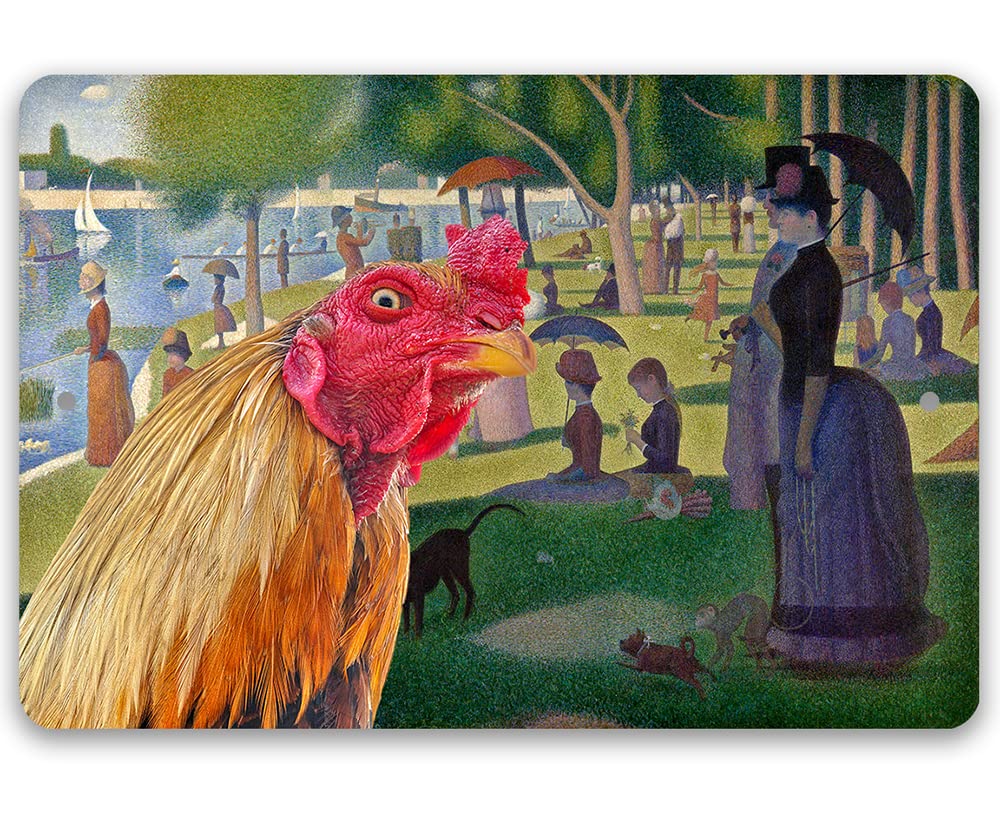 Metal Sign - A Sunday Afternoon on the Island of La Grande Jatte Painting with Rooster - Rustproof 8