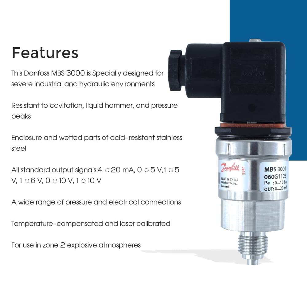 MBS 3000 Heavy Duty Pressure Transmitter Transducer 0-6 Bar Range, G 1/4 Thread, 4-20mA Output - Industrial Hydraulic Systems, HVAC Monitoring, Water Treatment & Process Control Applications