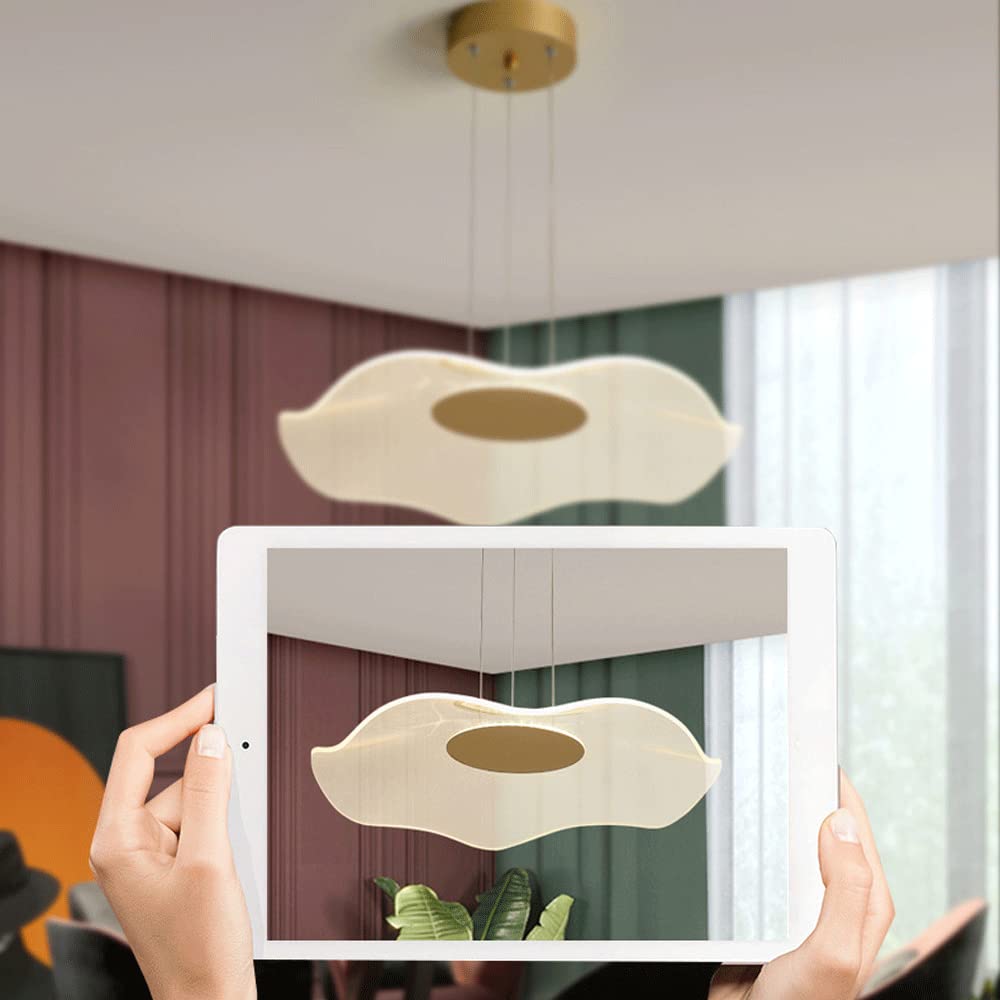 Golden Lotus Leaf Pendant Light - Modern Metal Hanging Lamp with Irregular Acrylic Lampshade, Dimmable LED Chandelier for Dining Room & Kitchen Island Lighting | Perfect for Contemporary Home Decor & Restaurant Ambiance