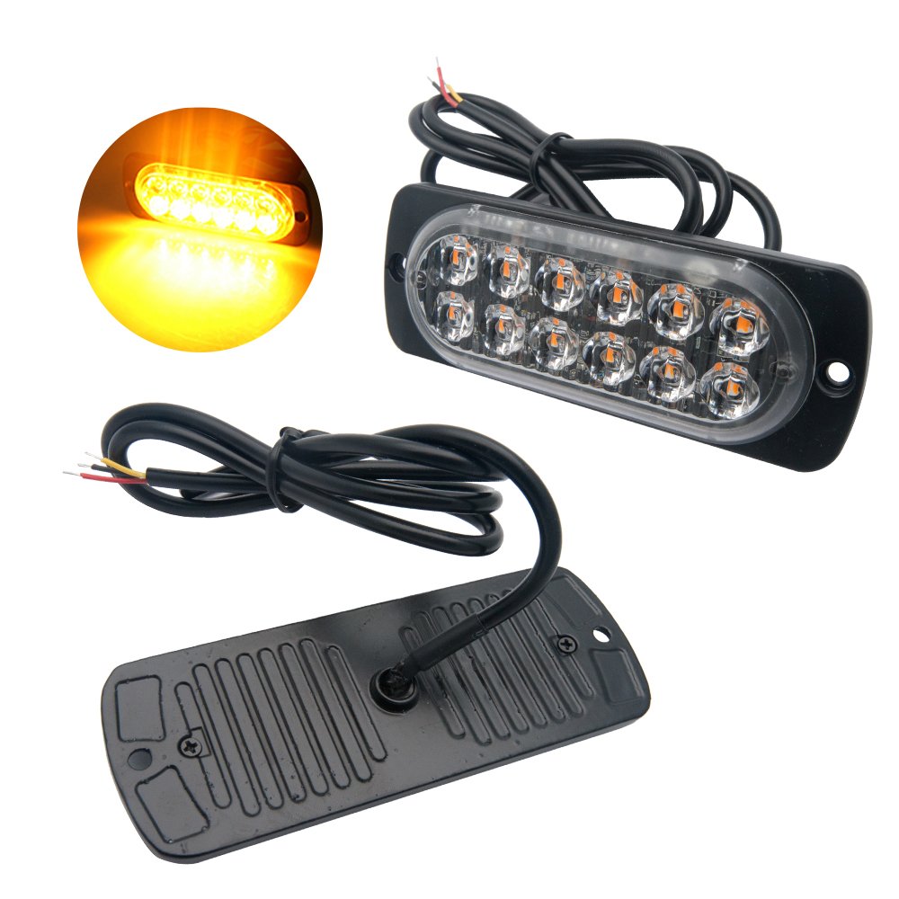 12/24V Emergency Strobe Lights for Trucks - 12 LED Amber Flashing Safety Light Bar for Vehicle Recovery & Breakdown (Pack of 2) - Ideal for Roadside Emergencies, Towing, and Construction Zones