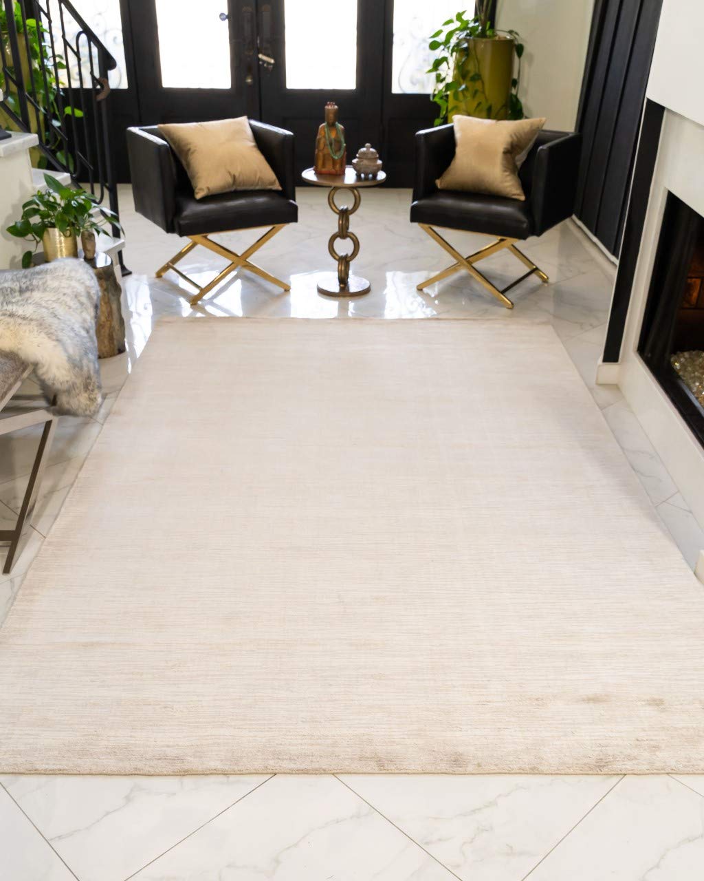 Eco-Friendly Handmade Natural Fiber Area Rug - Rectangle Manning Contemporary Design, Hand Loomed Durable Accent Rug, Light Grey 6' x 9' for Living Room, Bedroom & Office Decor