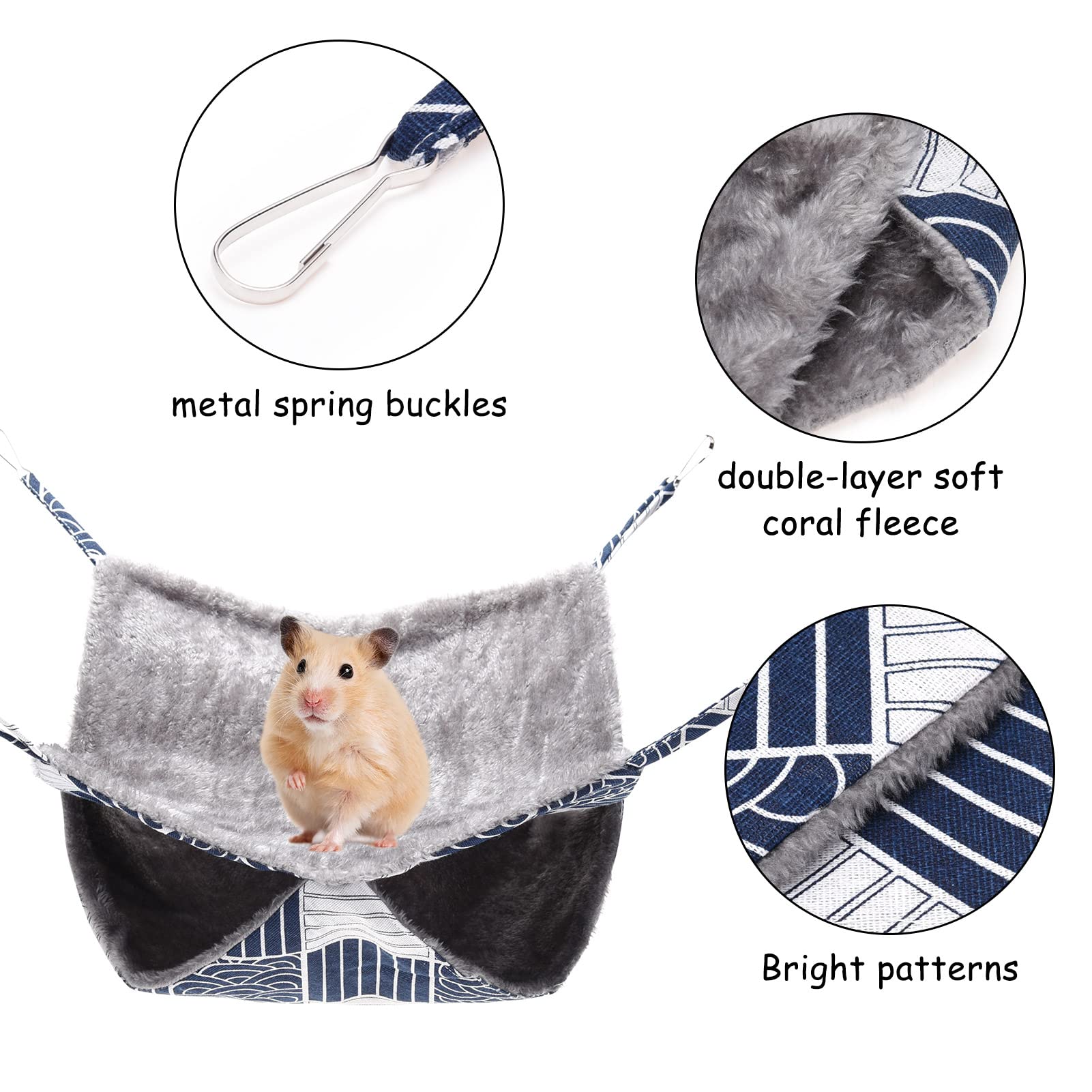 Olyee 2 Pack Double-Layer Small Animal Hammock - Warm Hanging Bed for Guinea Pigs, Hamsters, Rats, Ferrets & Squirrels | Cage Accessories for Sleeping & Playing (Pink & Navy) - Perfect for Pet Cages, Play Areas & Cozy Napping Spots