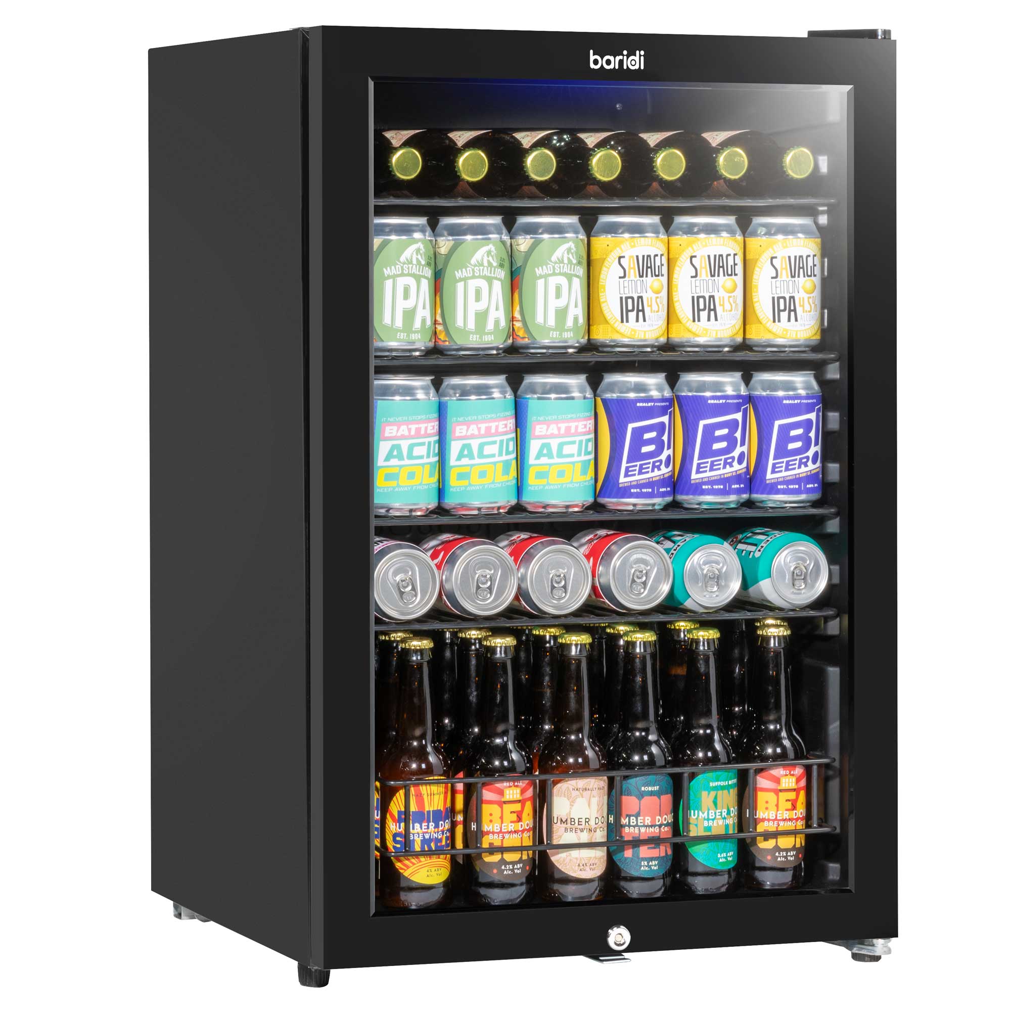 Baridi 115L Under Counter Beverage Cooler - Black DH223 | Energy Efficient Beer & Wine Fridge with LED Light | Perfect for Home Bars, Kitchens & Entertaining Spaces