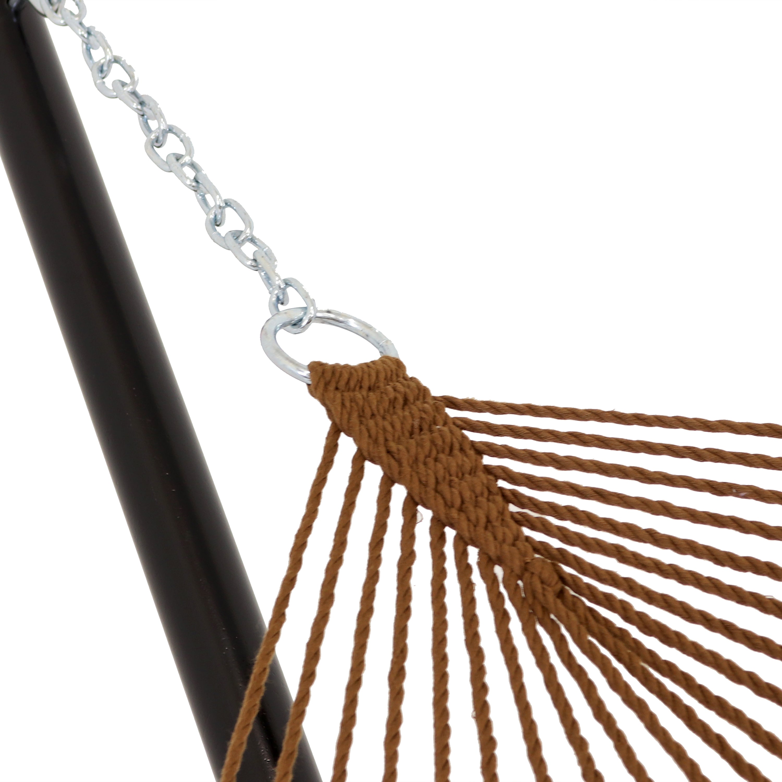 Premium Sunnydaze 2-Person Outdoor Hammock with 15ft Steel Stand - Durable Polyester Rope & Weather-Resistant Brown Fabric - Perfect for Backyard, Patio, Beach & Camping Relaxation