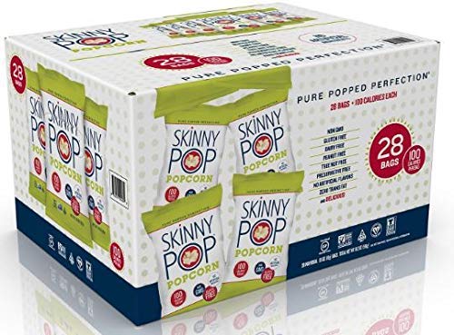 SkinnyPop Popcorn Snack Bags - 0.65 oz (28 Count) - Pack of 4 - Healthy Low Calorie Gluten Free Snacks for Office, Movie Night & Road Trips