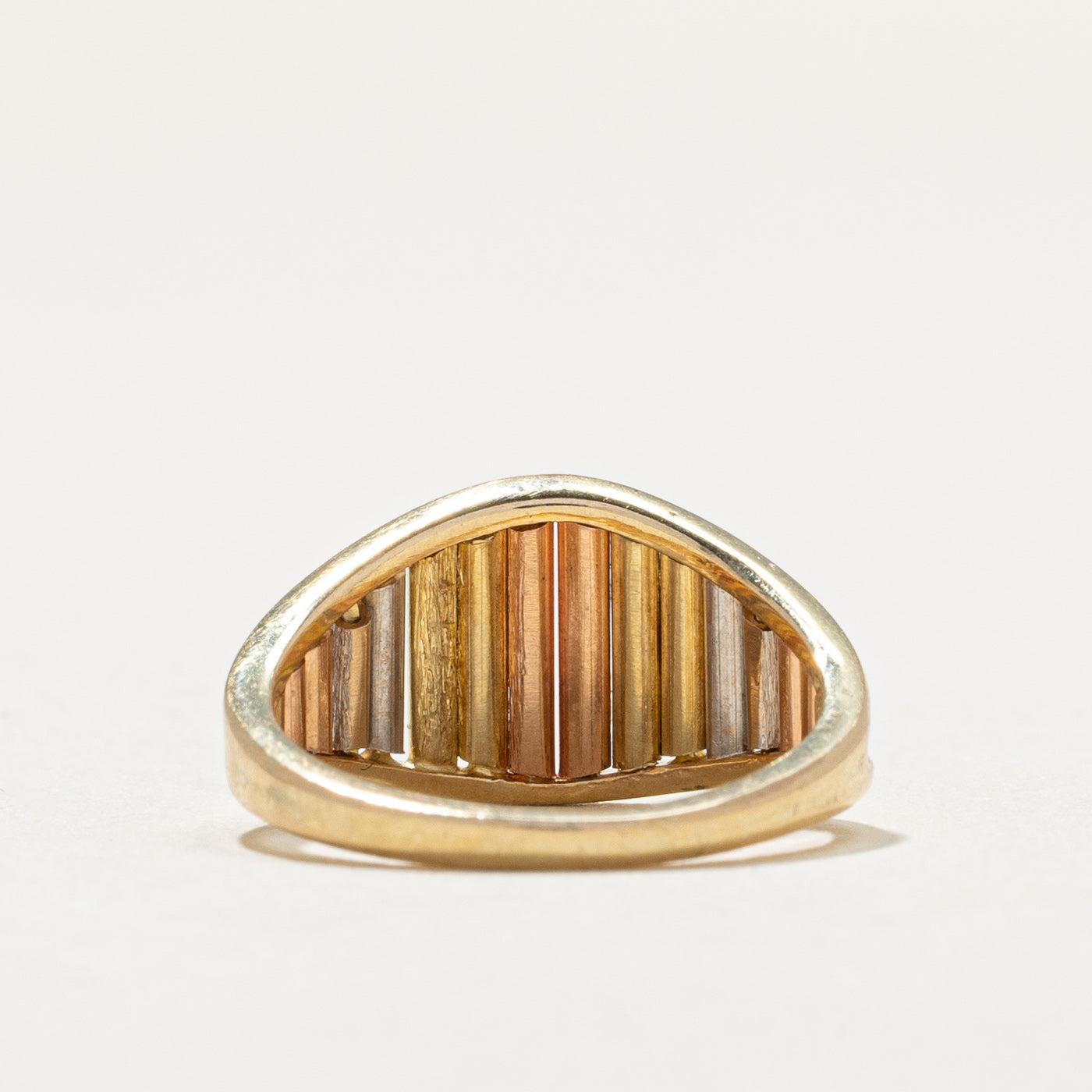 14K Tri-Tone Gold Fluted Tapered Ring - Size 3.5 | Elegant Stackable Band for Women | Perfect for Weddings, Anniversaries & Everyday Wear