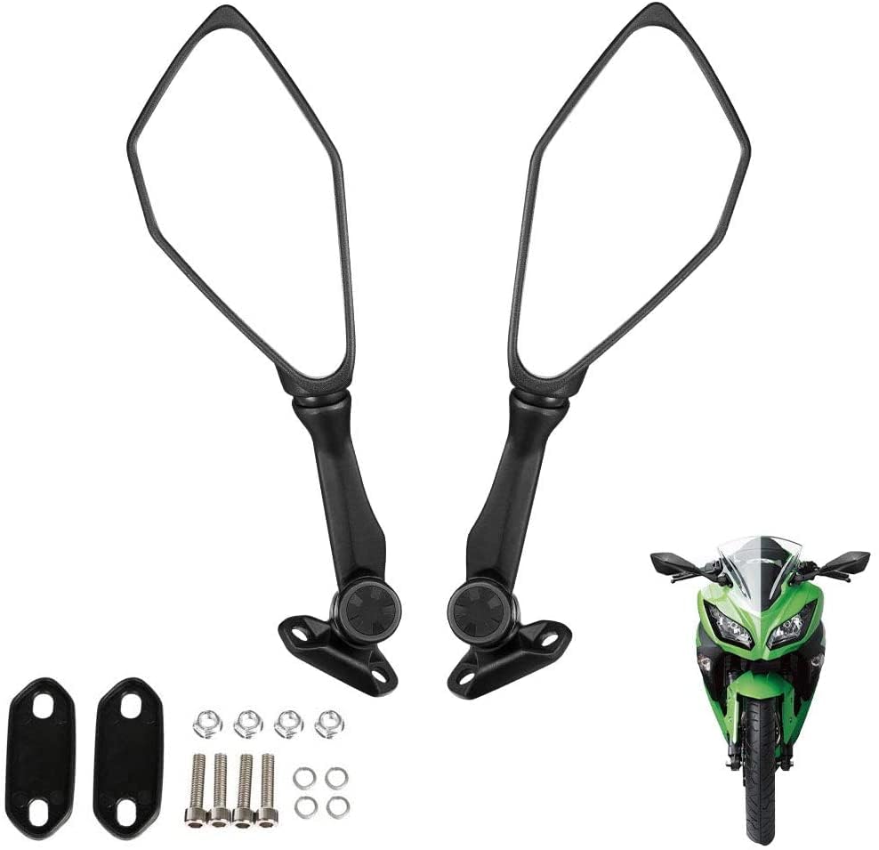 Mamiko Universal Motorcycle Rear View Mirrors - Compatible with Kawasaki Ninja 400 (2018-2021), Ninja 250 (2011-2018), ZX6R, ZX636, 650, 300R & EX300 ABS - Durable Replacement Side Mirrors for Enhanced Safety & Visibility on Road Trips