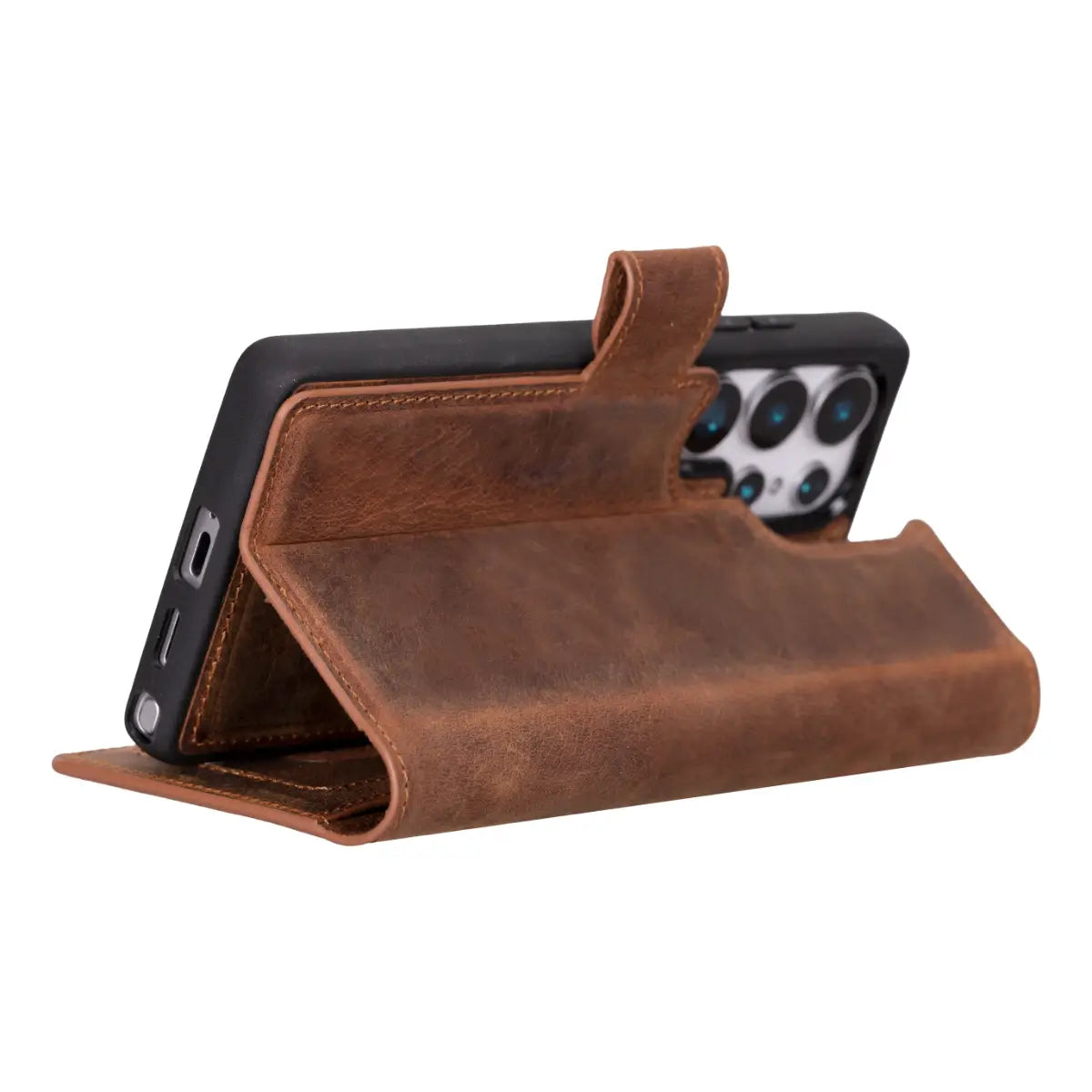 Distressed Brown Magnetic Leather Wallet Case for Samsung Galaxy S25 Ultra - Slim Protective Cover with Card Holder & Strong Magnet for Everyday Use, Travel & Business