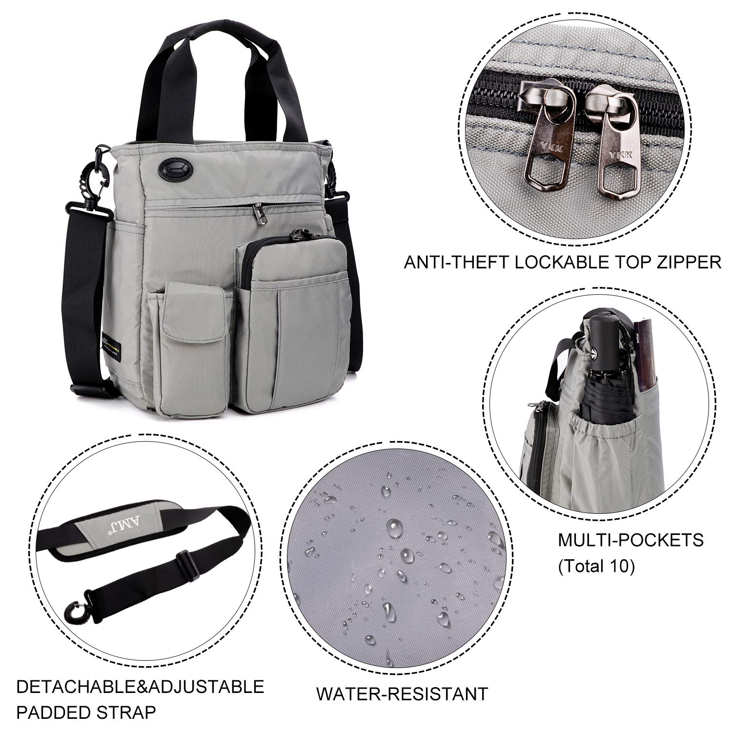 AMJ Business Crossbody Sling Bag for Men & Women - Lightweight Messenger Purse & Casual Daypack Shoulder Backpack - Perfect for Hiking, Travel & Everyday Use (Small, Grey)