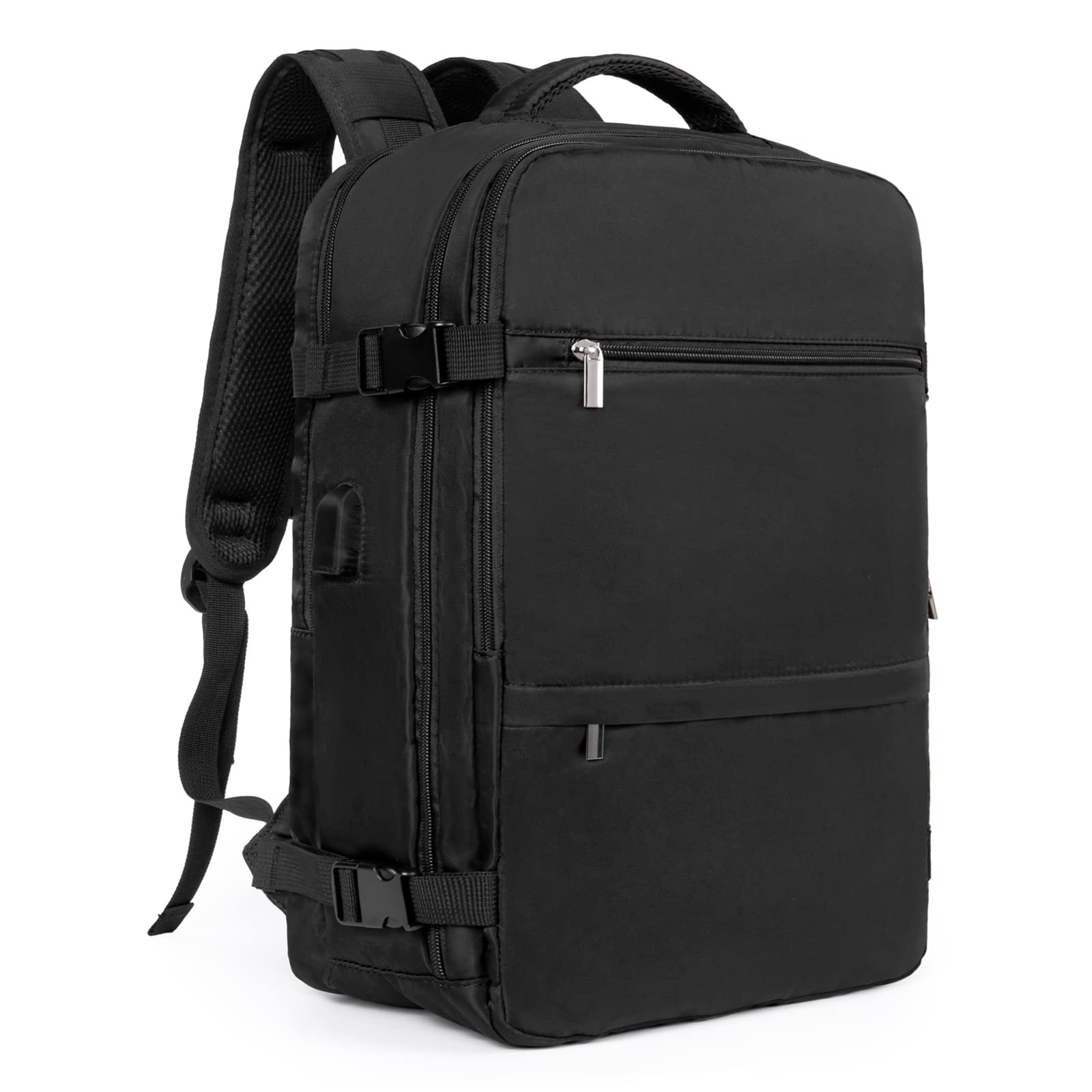 15.6 Inch Women's Travel Backpack with USB Charging Port - Waterproof Laptop Backpack for College, Work & Airplane Carry-On - Perfect for Business Trips & Daily Commute (Black)