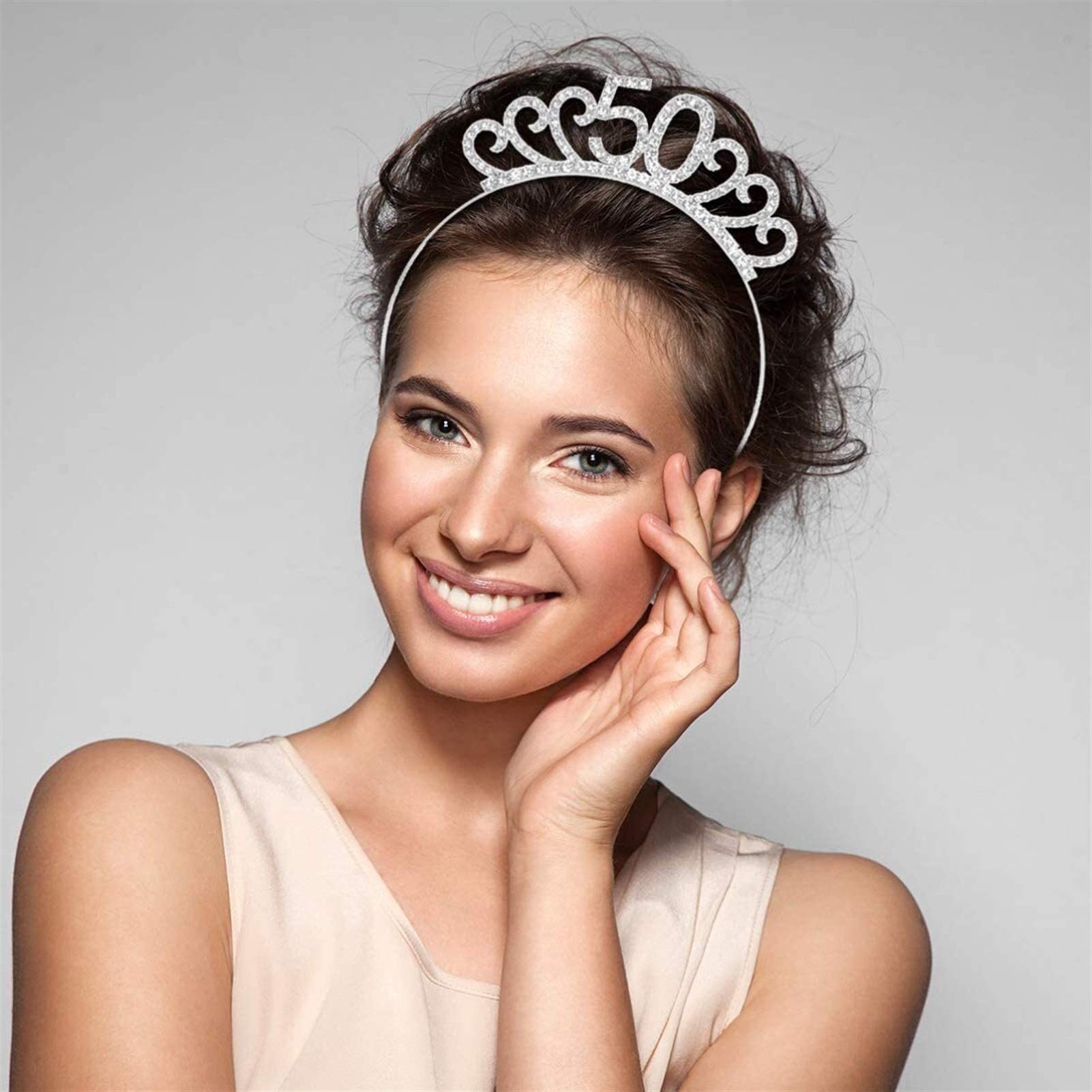 Auoeer Crystal 50th Birthday Tiara Crown for Women - Elegant Queen Headband Hair Accessory for Birthday Parties & Special Occasions (Size 2)