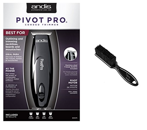 Andis PivotPro Outlining Beard & Hair Trimmer - Black PMT-1 (23475) with Blade Brush - Professional Barber Tool for Men's Grooming, Styling & Detailing at Home or Salon