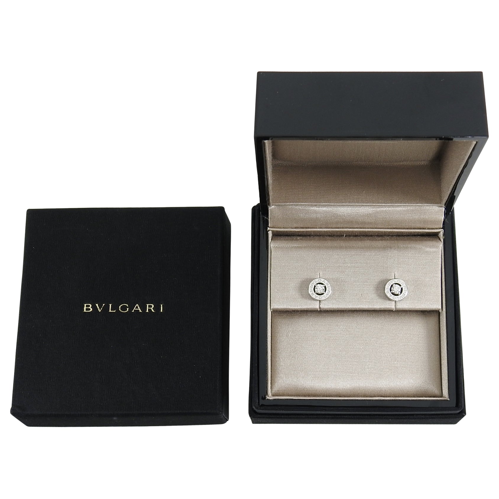 Bulgari Bvlgari 18K White Gold Diamond Logo Stud Earrings for Women - Luxury Italian Jewelry Gift for Anniversary, Birthday & Special Occasions - Perfect for Evening Parties, Weddings & Formal Events