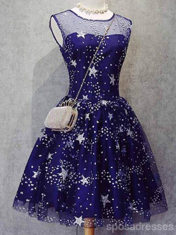 Elegant Blue Illusion Short Homecoming Dresses for Women - Affordable 2018 Prom Dresses (Style CM552) | Perfect for High School Dances, Formal Events & Special Occasions